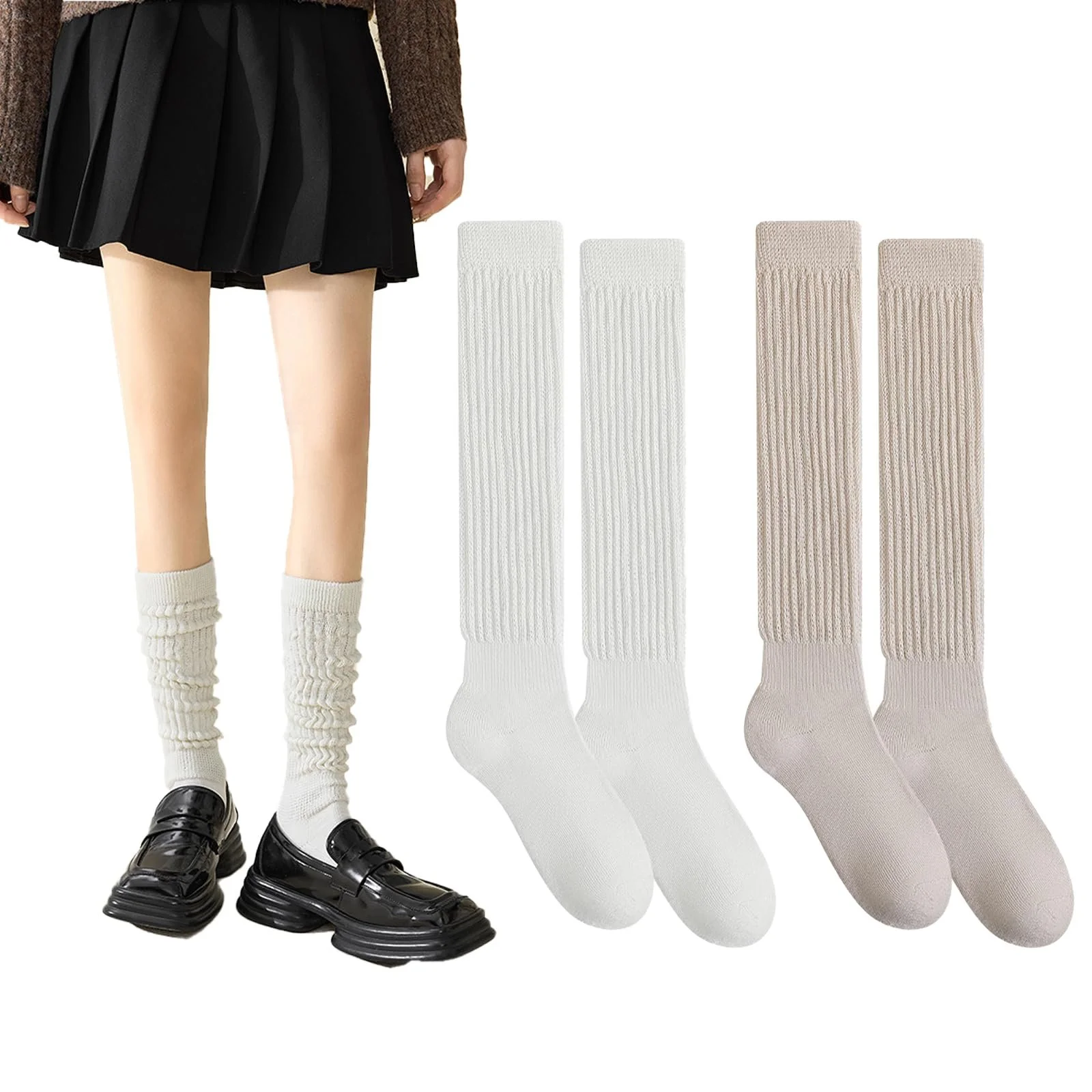 Жіночі гольфи 2 пари, повсякденні шкарпетки, в'язані високі шкарпетки, фото №1
