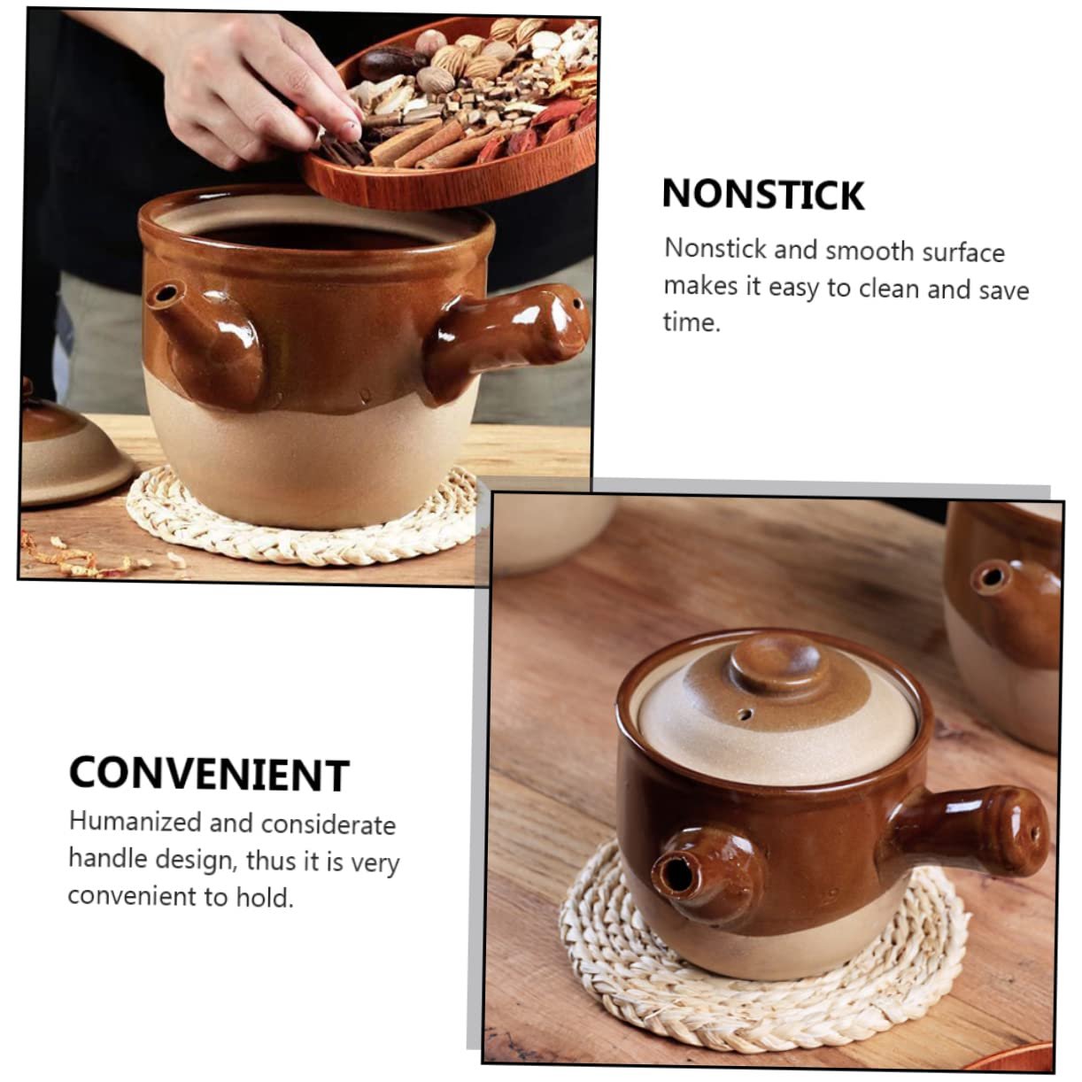 Керамічний горщик Gatuida традиційний середній для варильних поверхонь з нековзними ручками для супу та рису, фото №3