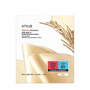 Маска для обличчя ANUA Rice 70 Glow Kollagenmaske, нічна маска для сяйва шкіри (38г, 4 шт) - Фото 1