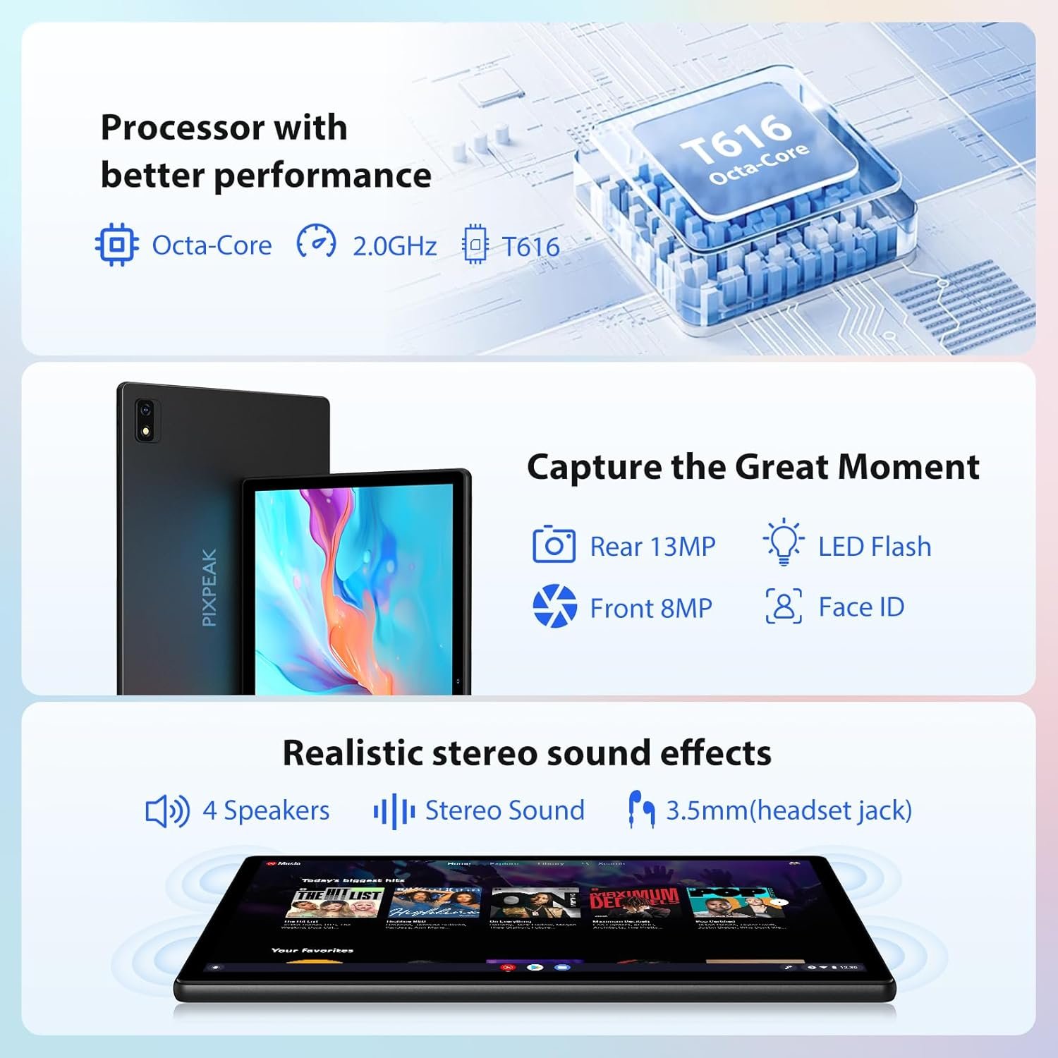 Планшет 13.3" Pixpeak T181 12+24/256Gb 4G 2-SIM 8 ядер Android 14 11580 mAh Чорний, фото №3