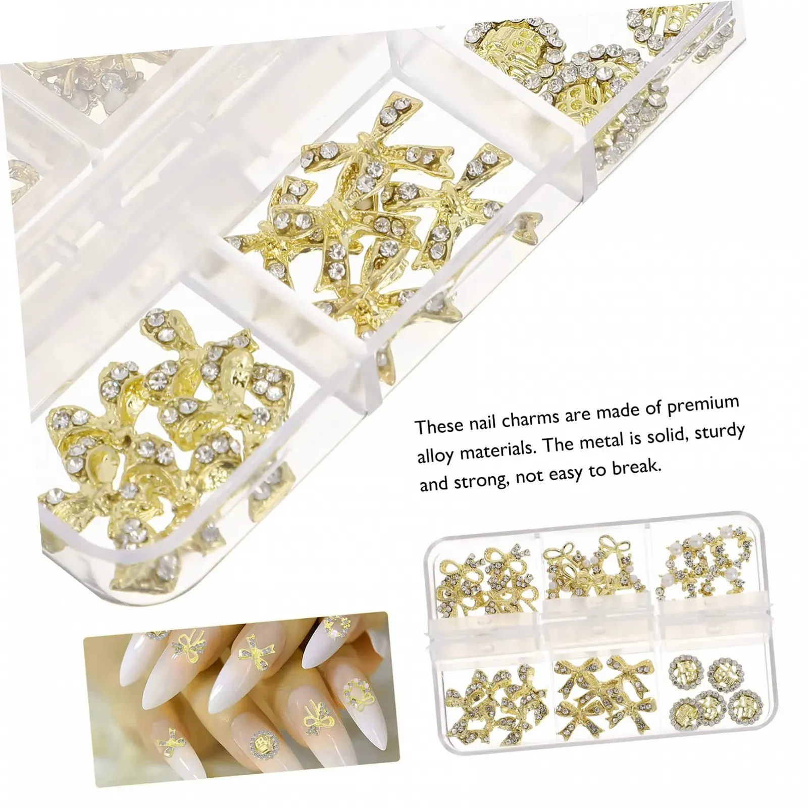 Металлические украшения для ногтей FRCOLOR Набор 4 шт. Универсальные стили Плоская задняя часть Аксессуары для маникюра 120 шт., фото №2