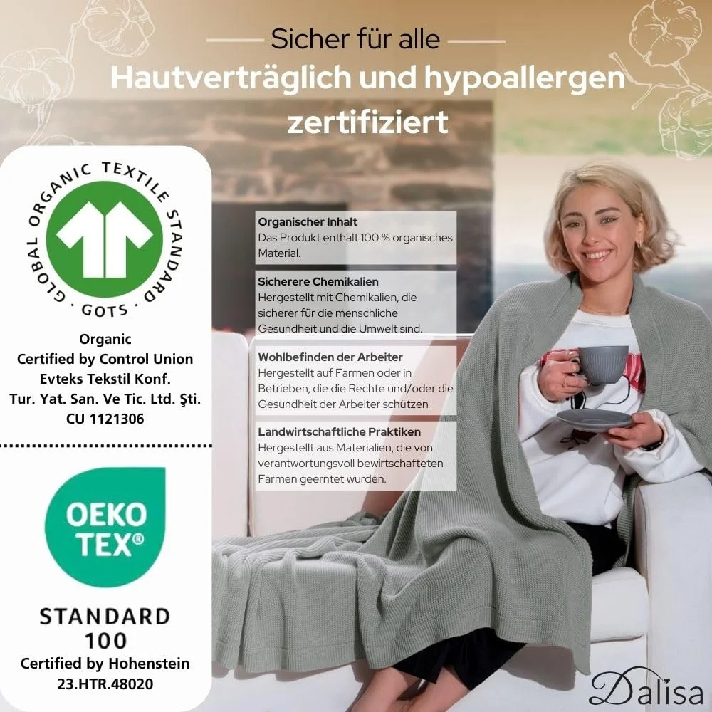 Покривало Dalisa Бавовна органічна 100% Зелений 150 x 200 см, фото №5 Покривало Dalisa Бавовна органічна 100% Зелений 150 x 200 см, фото №5