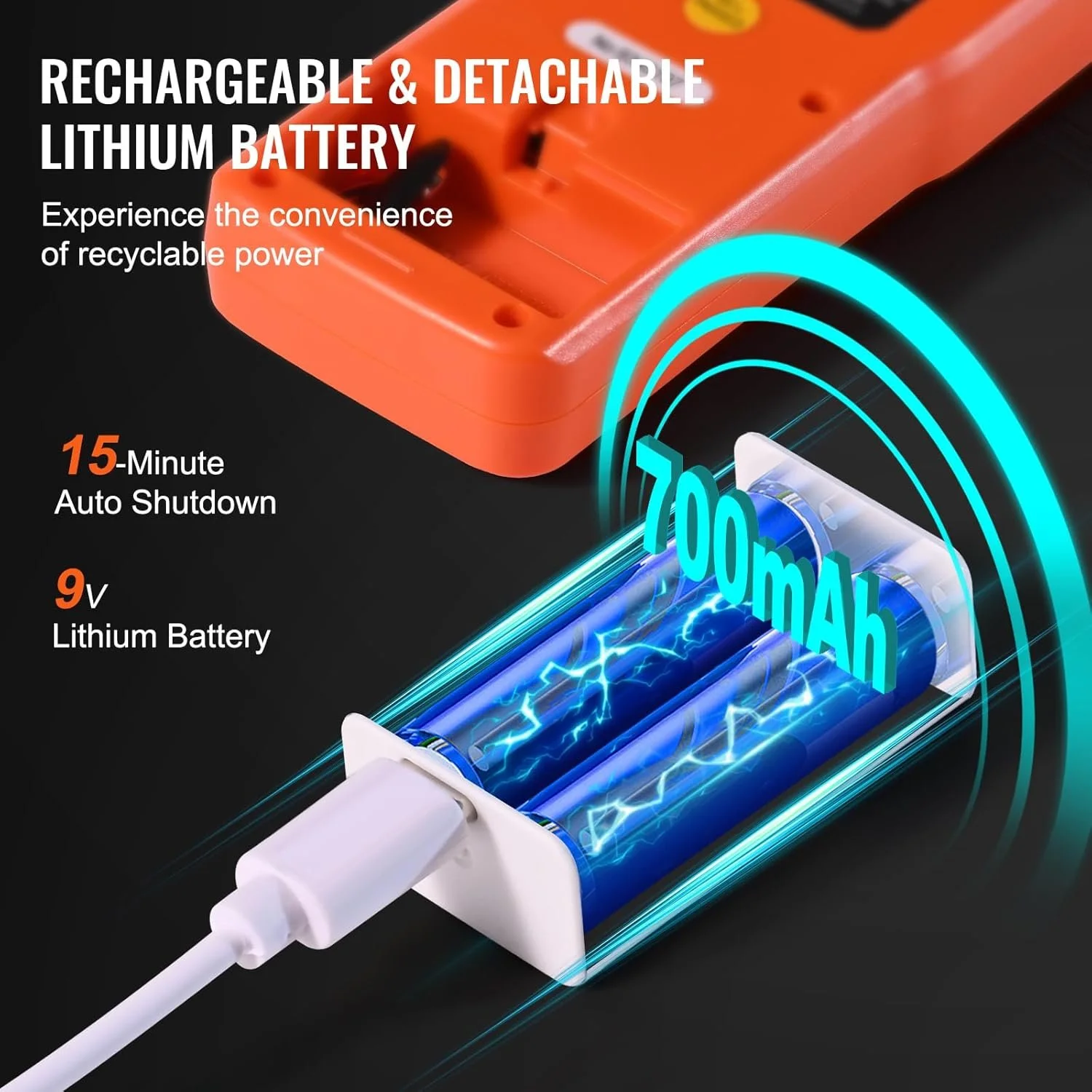 Цифровий РК-ЕМП-метр VEVOR EM4552 3-в-1 / EF, MF, RF / Акумуляторний / Помаранчевий, фото №10 Цифровий РК-ЕМП-метр VEVOR EM4552 3-в-1 / EF, MF, RF / Акумуляторний / Помаранчевий, фото №10