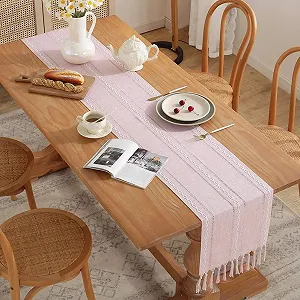 Ранер для столу meioro Rustic Boho Braided Striped Linen Polyester 33 x 200 см Рожевий synthetic.ua - Фото 1