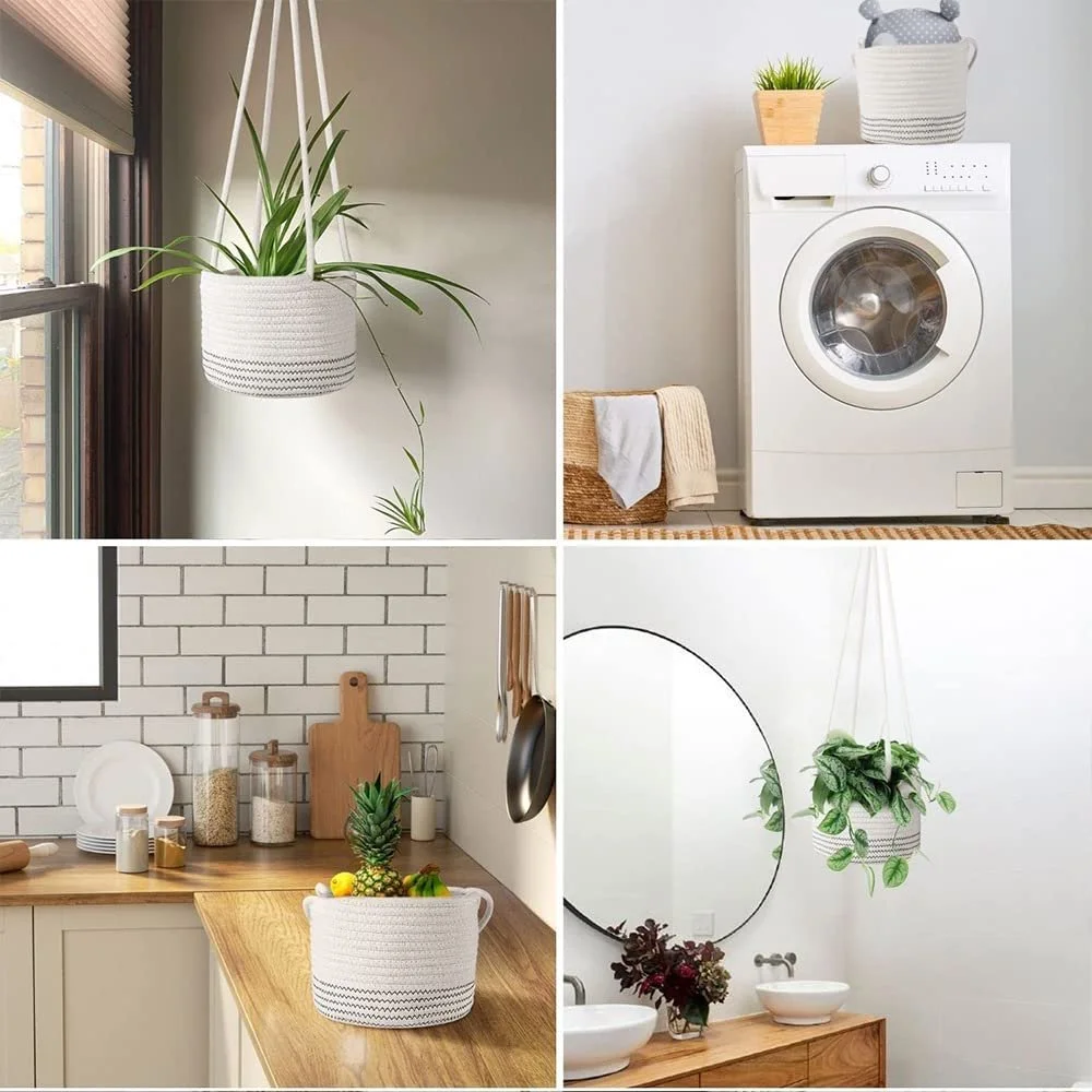 Підвісний кошик для рослин бавовняний канат 20 x 15 см, фото №6