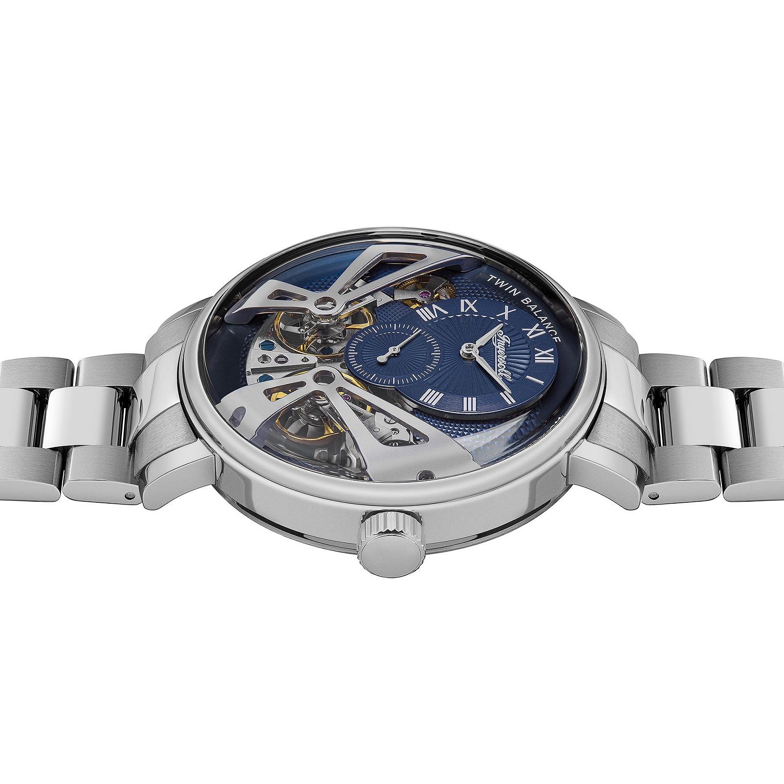 Чоловічий годинник Ingersoll The Tennessee 45mm Automatic з блакитним циферблатом та срібним сталевим браслетом, фото №2