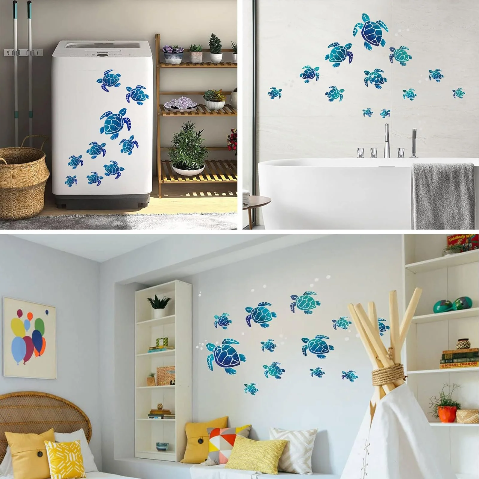 Наклейки на стіну Декоративні сині морські черепахи 12 штук прозорий вініл для дому та ванної, фото №5