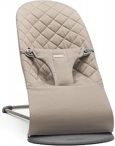 Шезлонг детский BabyBjorn Bouncer Bliss Woven / от рождения до 2 лет / до 13 кг / естественное укачивание / Песочно-Серый - Фото 1