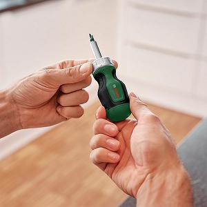 Викрутка-тріскачка Bosch Stubby з магазином біт 6 предметів PH2, SL5, TX25, HEX3/4/5 компактна магнітна synthetic.ua - Фото 1