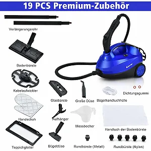 Пароочисник COSTWAY 2000 Вт, тиск пари: макс. 4 бар, 19 аксесуарів у комплекті, час нагріву: 5 хвилин, температура: до 108 C, резервуар: 1,5 л, світлодіодний індикатор synthetic.ua - Фото 1