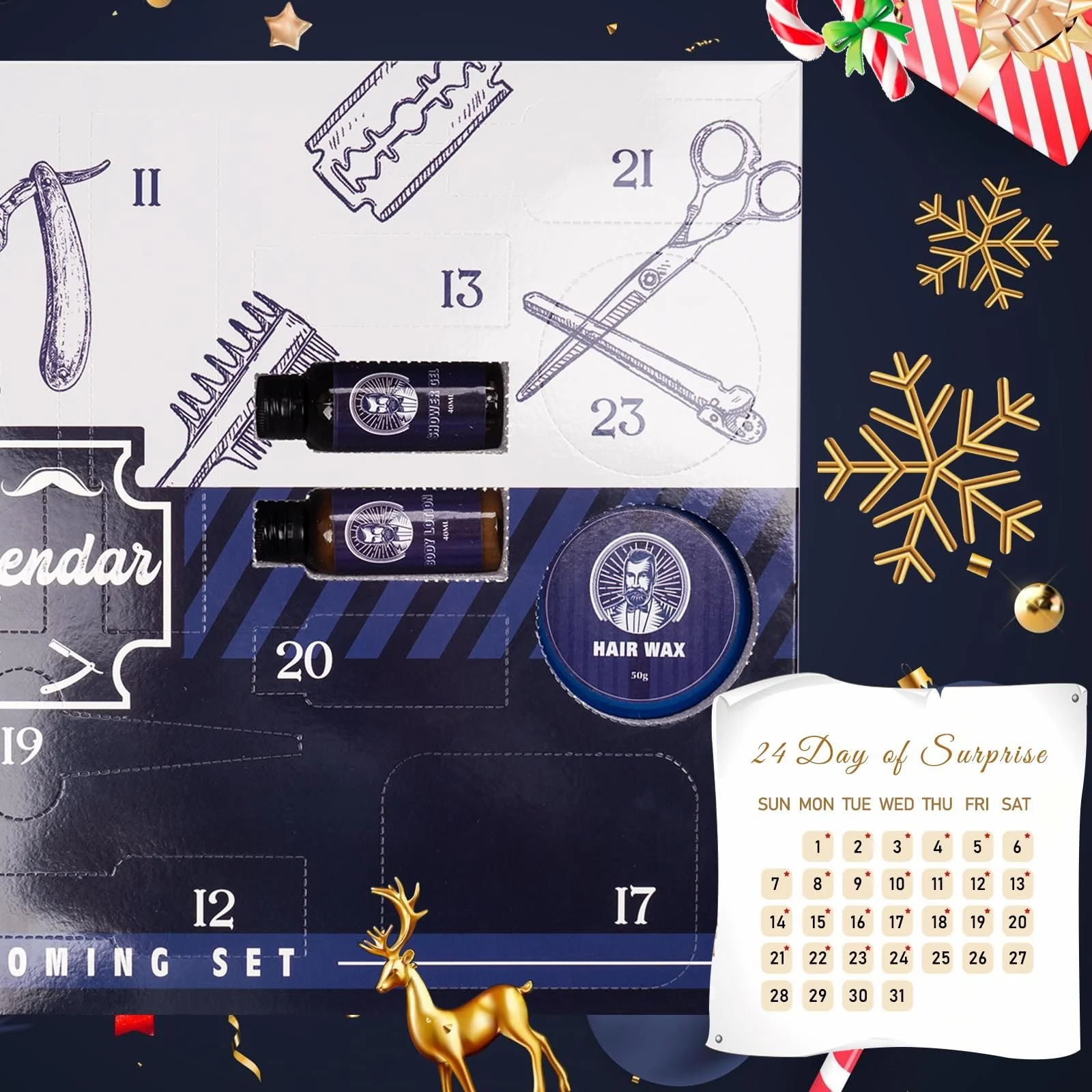 Адвент-календар для догляду за бородою 2025 для чоловіків для тіла, обличчя, бороди та волосся, фото №6