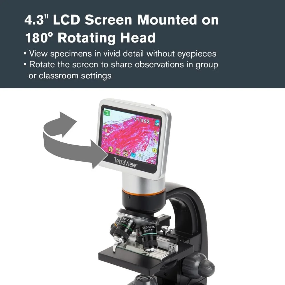 Цифровой микроскоп Celectron TetraView LCD / 4.3" / 5 Мп / 40x-1600x / Черный, фото №2 Цифровой микроскоп Celectron TetraView LCD / 4.3" / 5 Мп / 40x-1600x / Черный, фото №2