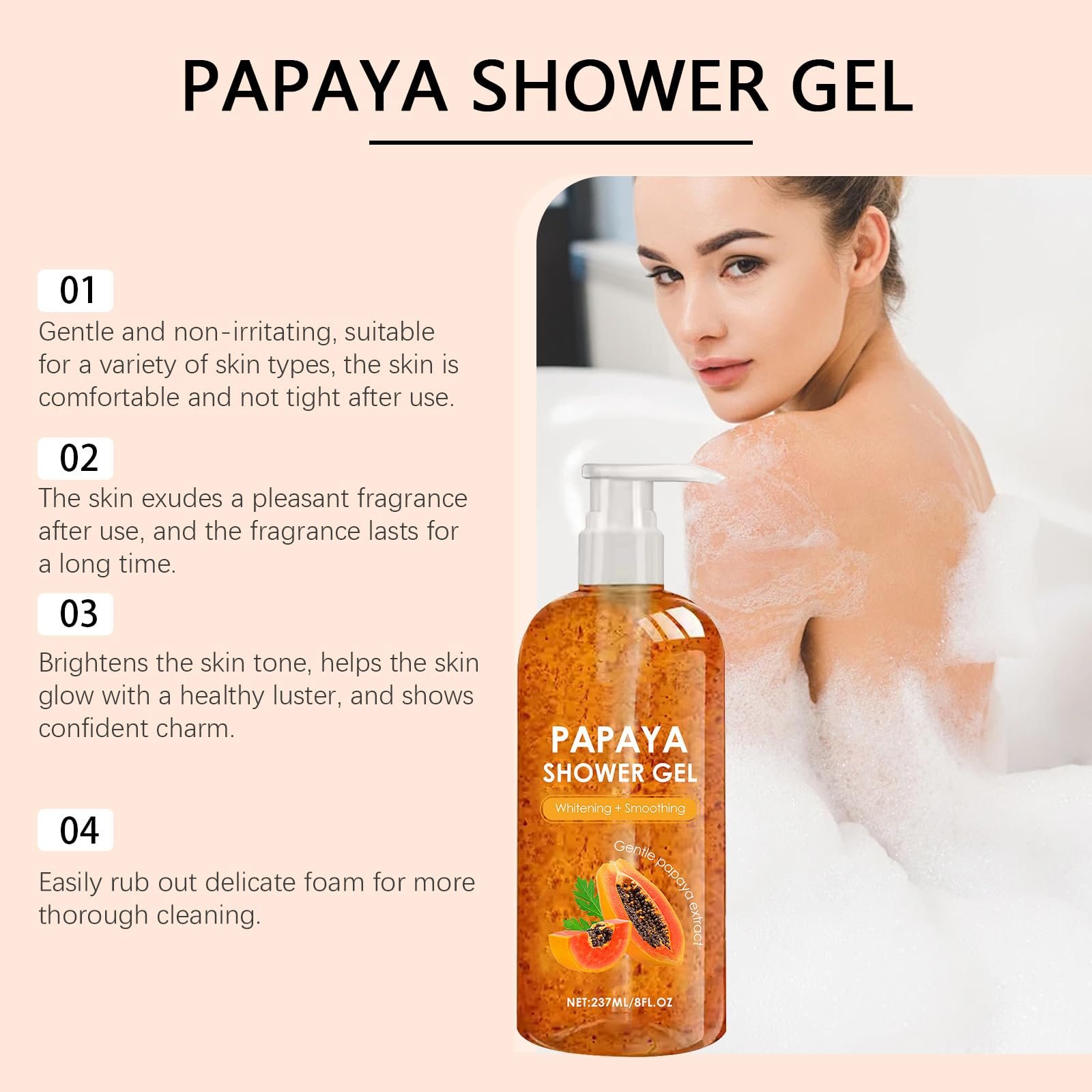 Гель для душу Papaya Освітлюючий відлущуючий 2 шт., фото №4 Гель для душу Papaya Освітлюючий відлущуючий 2 шт., фото №4