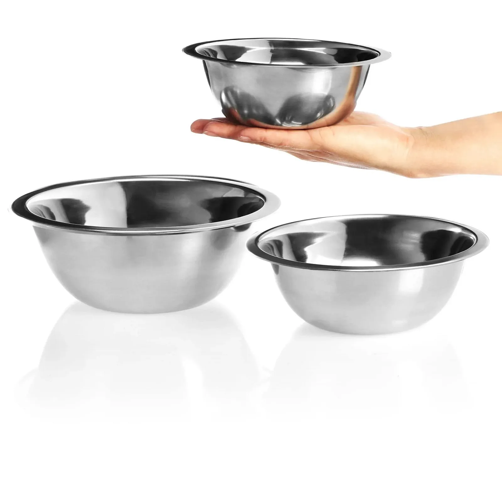 Набор мисок com-four® Stainless Steel Bowl Set 3 шт. Нержавеющая сталь Серебристый 18/20/24 см, фото №5