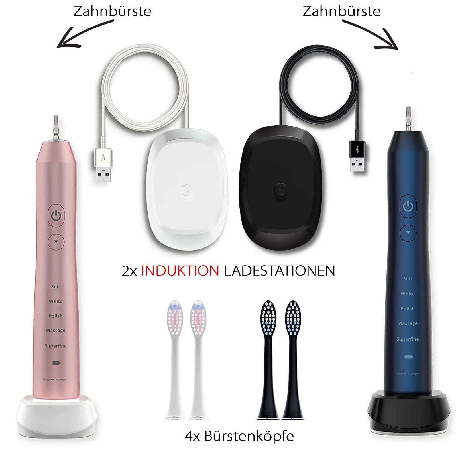 Електрична звукова зубна щітка Tristan Auron Business Edition Double Pack 55000 вібрацій 60 днів автономної роботи Рожева/Блакитна, фото №7