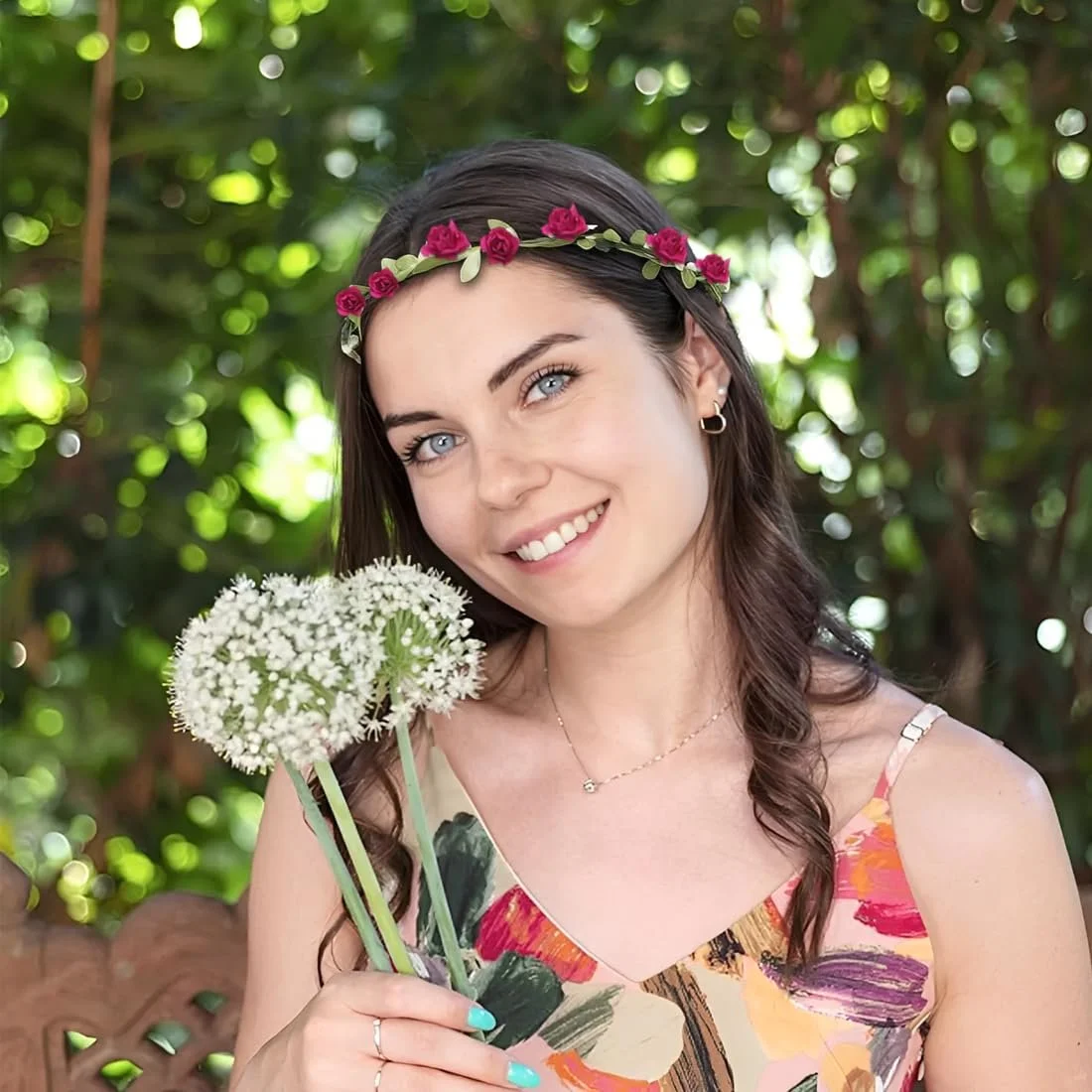 Вінок на голову у богемному стилі з квітами та листям, 6 штук, фото №4