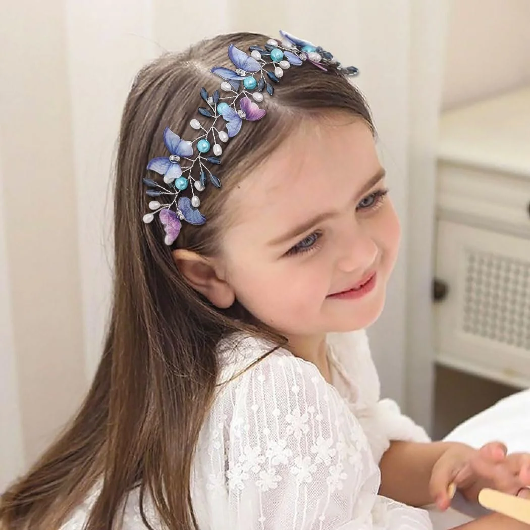 Обруч для волосся Дитячий IYOU Квітка Метелик Блакитний, фото №5