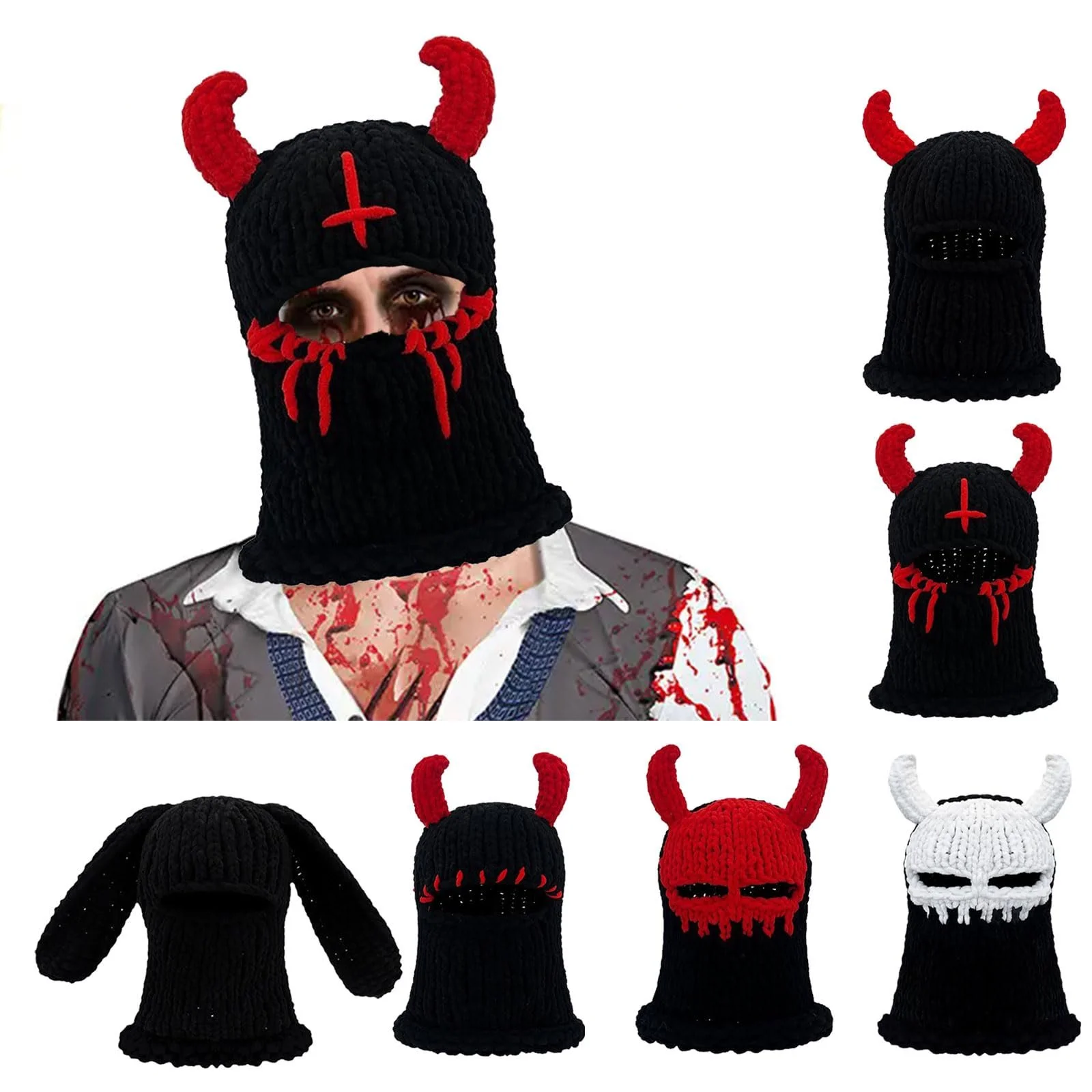 Шапка с рогами дьявола Limtula, дышащая, теплая, зимняя шапка, маска для лица, ветрозащитная, фото №5 Шапка с рогами дьявола Limtula, дышащая, теплая, зимняя шапка, маска для лица, ветрозащитная, фото №5