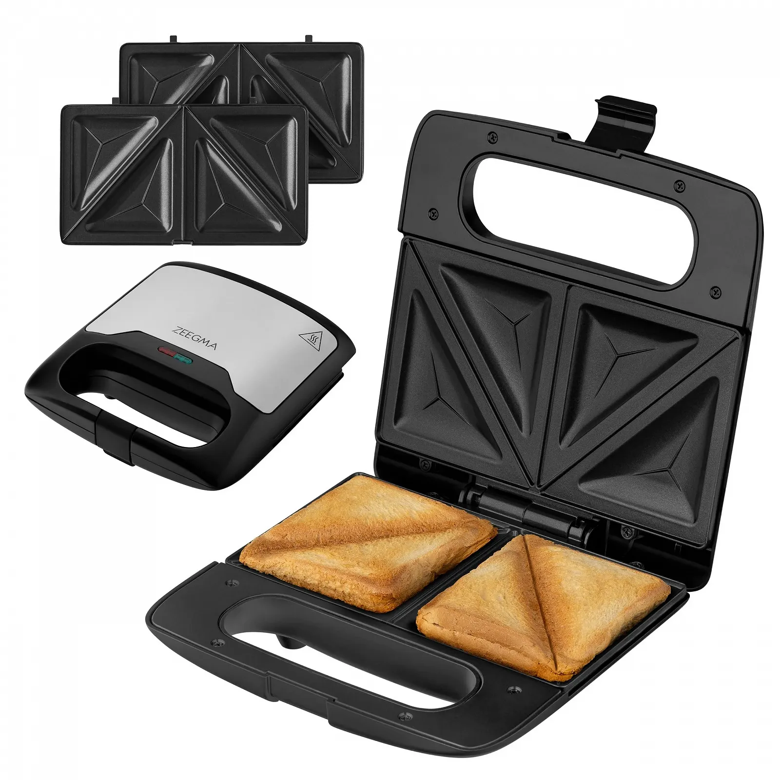 Сендвічниця ZEEGMA Red Silver 750 Вт, антипригарне покриття, захист від перегріву, для хліба, паніні, сендвічів, фото №1