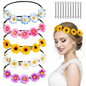 Вінок для волосся з ромашками, набір 5 штук, різнокольоровий - Фото 1