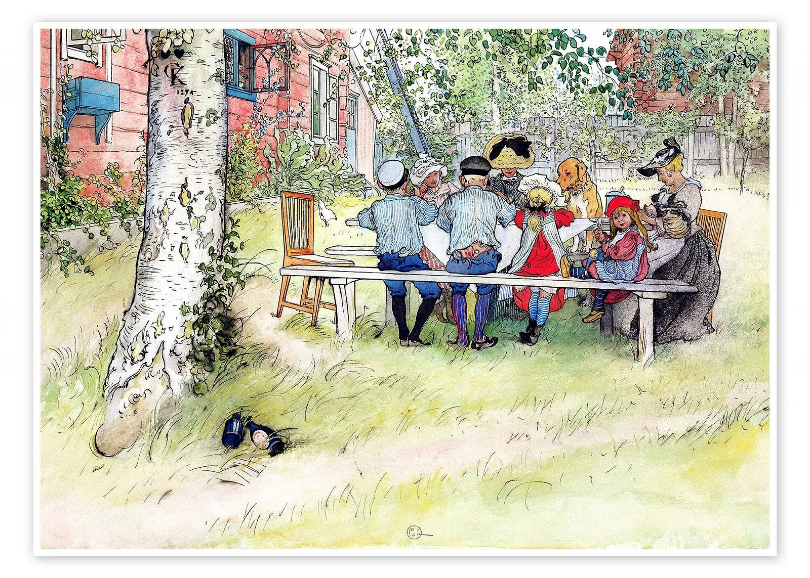 Постер Carl Larsson Breakfast Under the Large Birch 70 x 50 см зеленый Art Nouveau, фото №1