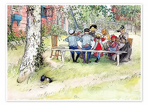 Постер Carl Larsson Breakfast Under the Large Birch 70 x 50 см зеленый Art Nouveau - Фото 1