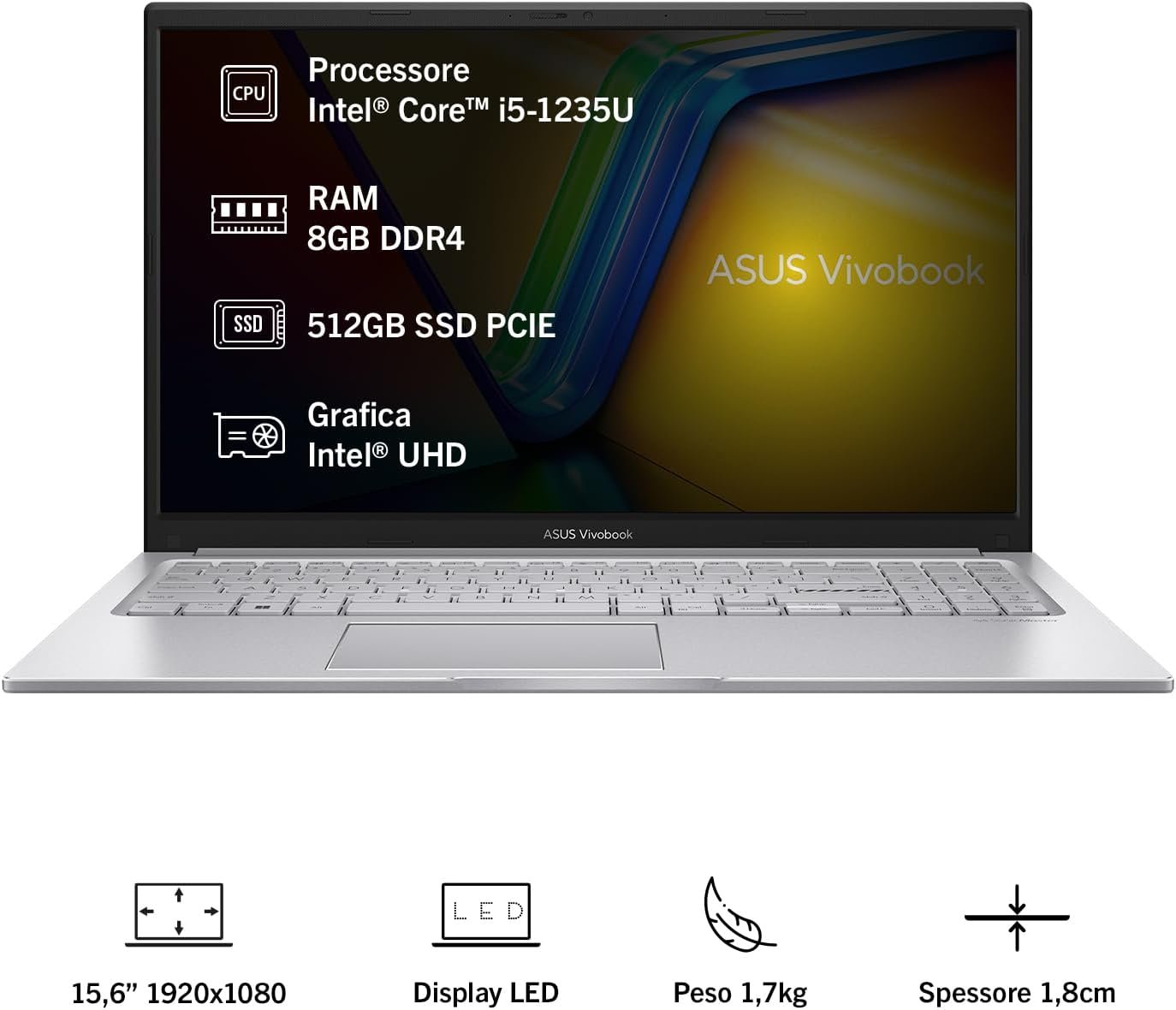 Ноутбук 15.6" Asus Vivobook 15 X1504ZA Intel Core i5-1235U RAM 16GB SSD 512GB Windows 11 Home, фото №2 Ноутбук 15.6" Asus Vivobook 15 X1504ZA Intel Core i5-1235U RAM 16GB SSD 512GB Windows 11 Home, фото №2