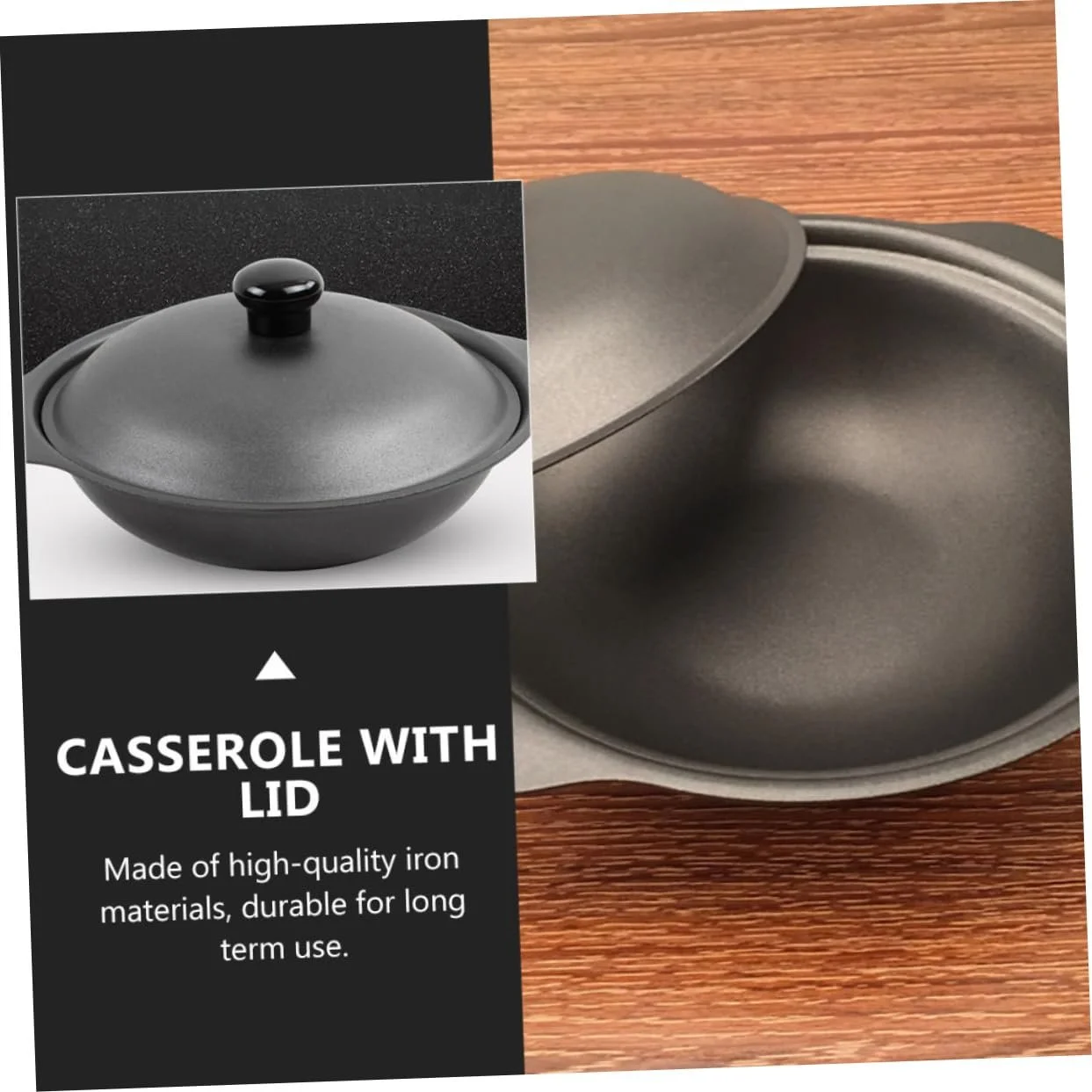 Кастрюля VALICLUD чугунная с крышкой прочная термостойкая эргономичная для тушения курицы и риса, фото №8