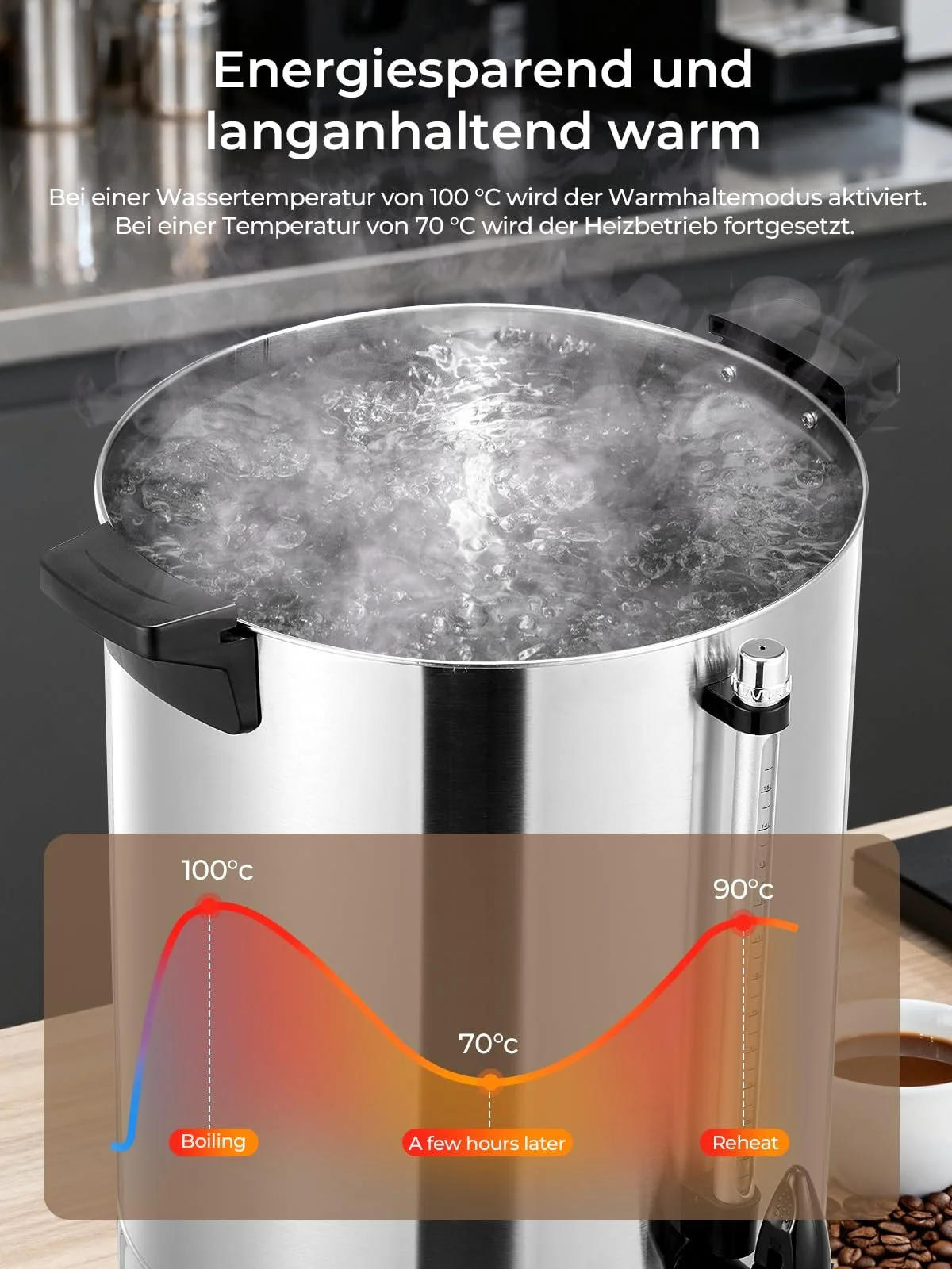Кофемашина с круглым фильтром 15 л 150 чашек/ч 1500 Вт Нержавеющая сталь, фото №5