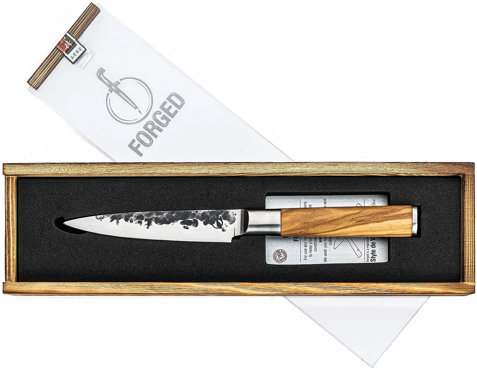 Ніж Forged Olive Універсальний 12см Ручної роботи в дерев'яній коробці, фото №1 Ніж Forged Olive Універсальний 12см Ручної роботи в дерев'яній коробці, фото №1