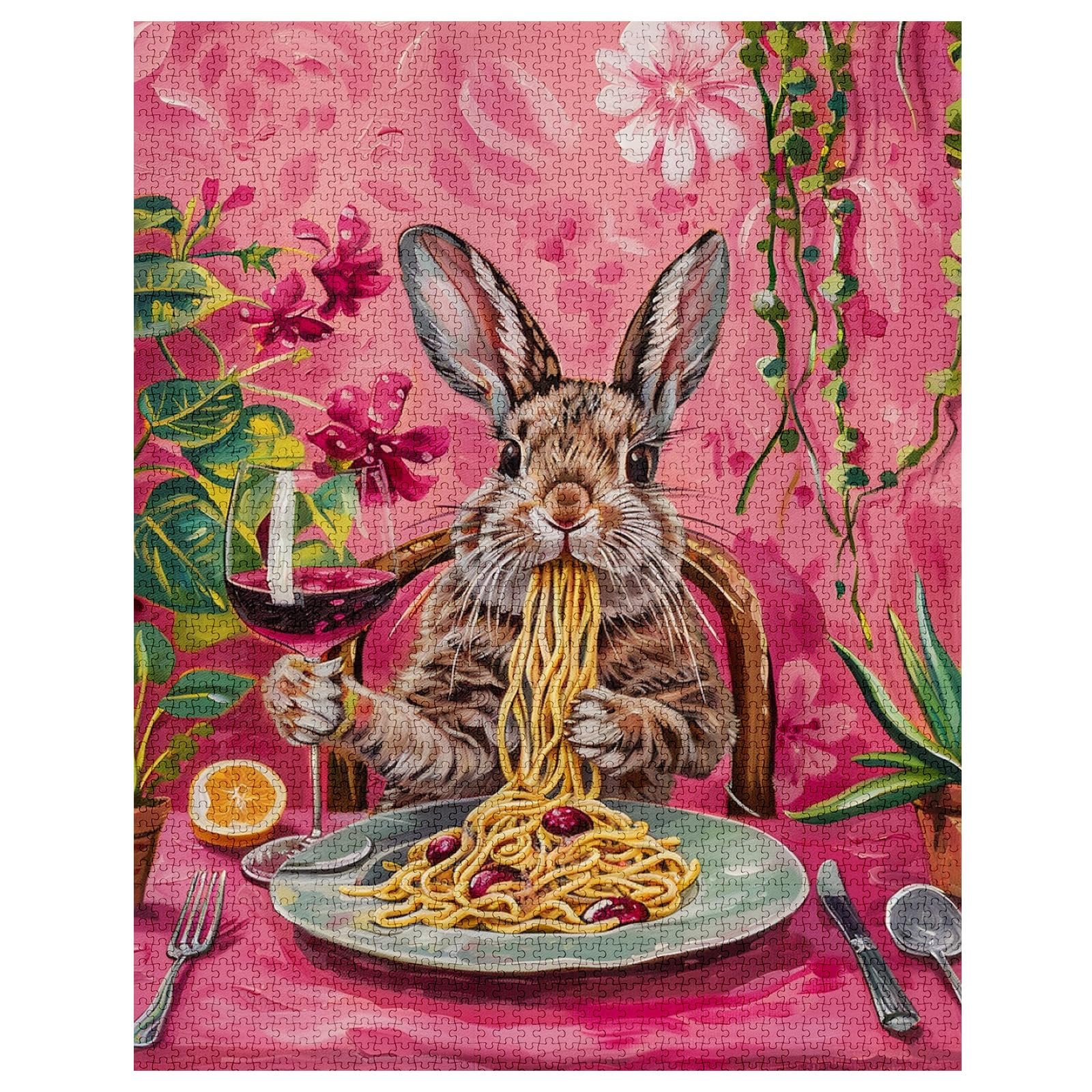 Пазл Tucocoo Funny Animals Cute Rabbit Dining (Wine Pasta) 1000 элементов Розовый, фото №4 Пазл Tucocoo Funny Animals Cute Rabbit Dining (Wine Pasta) 1000 элементов Розовый, фото №4