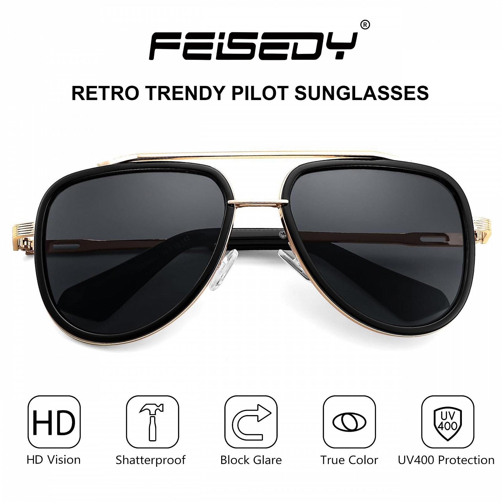 Солнцезащитные Очки FEISEDY Ретро 70-х Золотой Классические, фото №2
