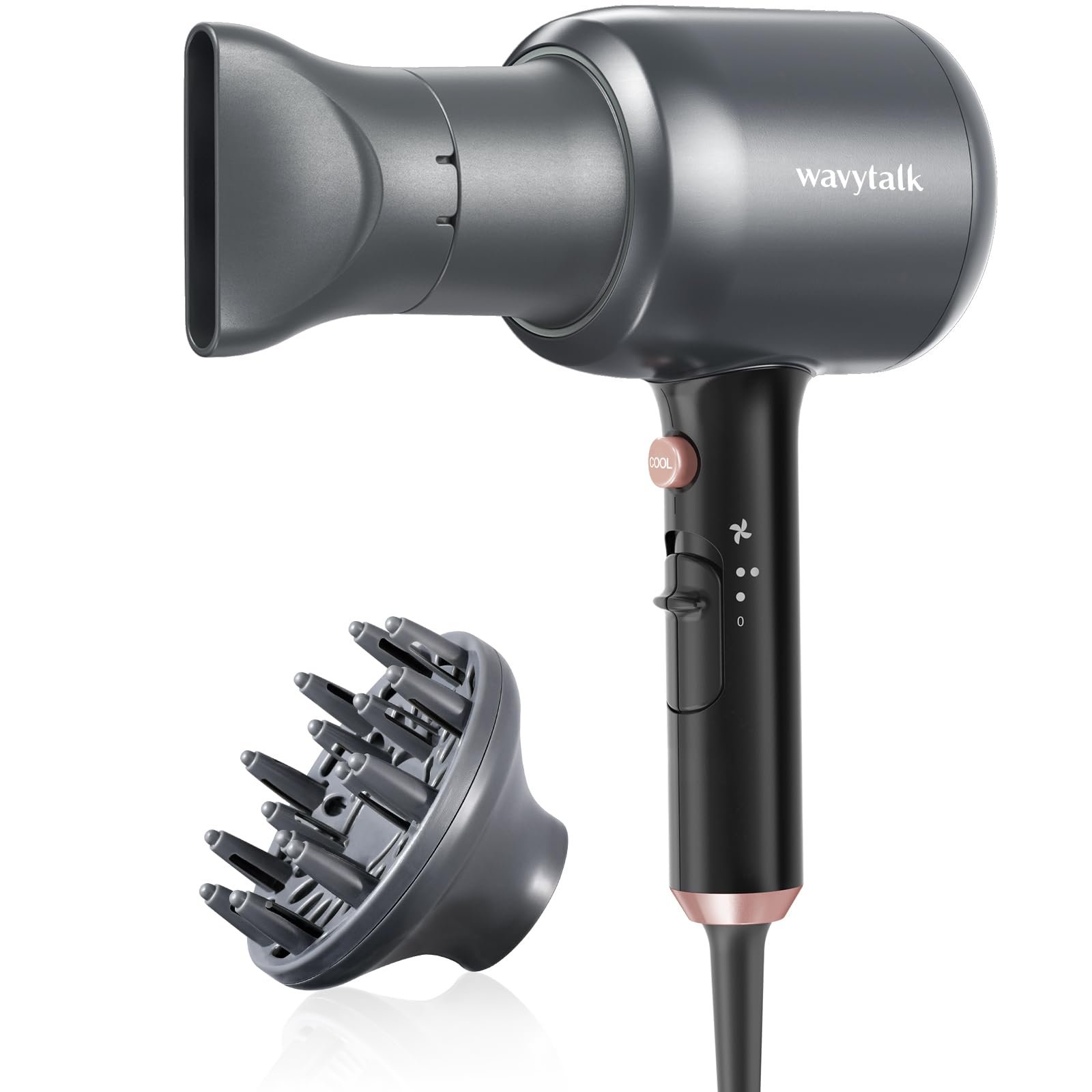 Фен Professional Wavytalk 2200 Вт с диффузором и концентратором, 3 температуры, 2 скорости, серый, фото №1