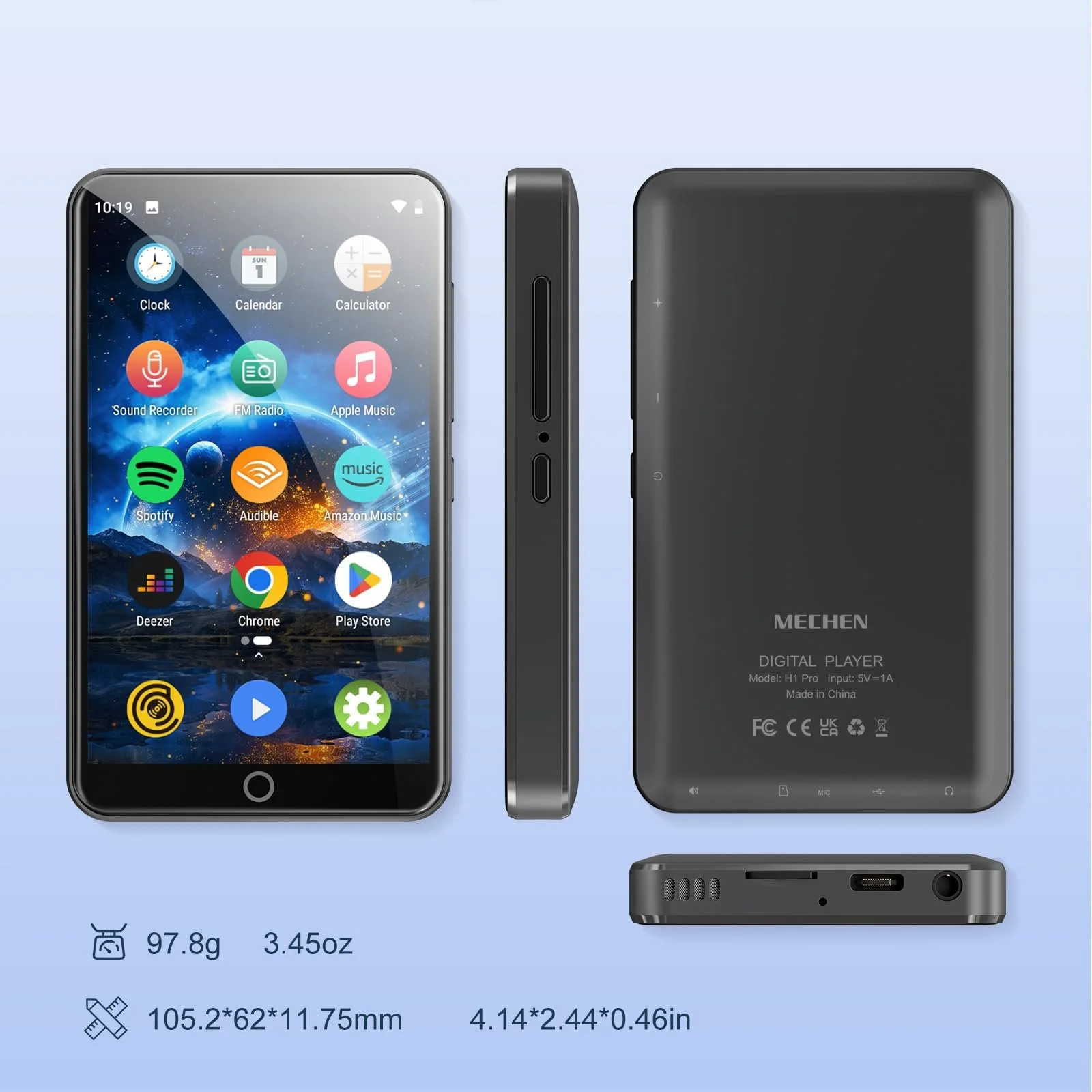 MP3 плеєр MECHEN Bluetooth WiFi, портативний Android MP4 плеєр з Amazon Music, Deezer, Audible, 4-дюймовий сенсорний екран, сірий, фото №7