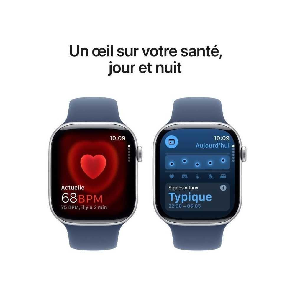 Смарт-годинник Apple Series 10 (GPS + Cellular 46мм) Алюмінієвий корпус сріблястий, спортивний ремінець денім (M/L), фото №5