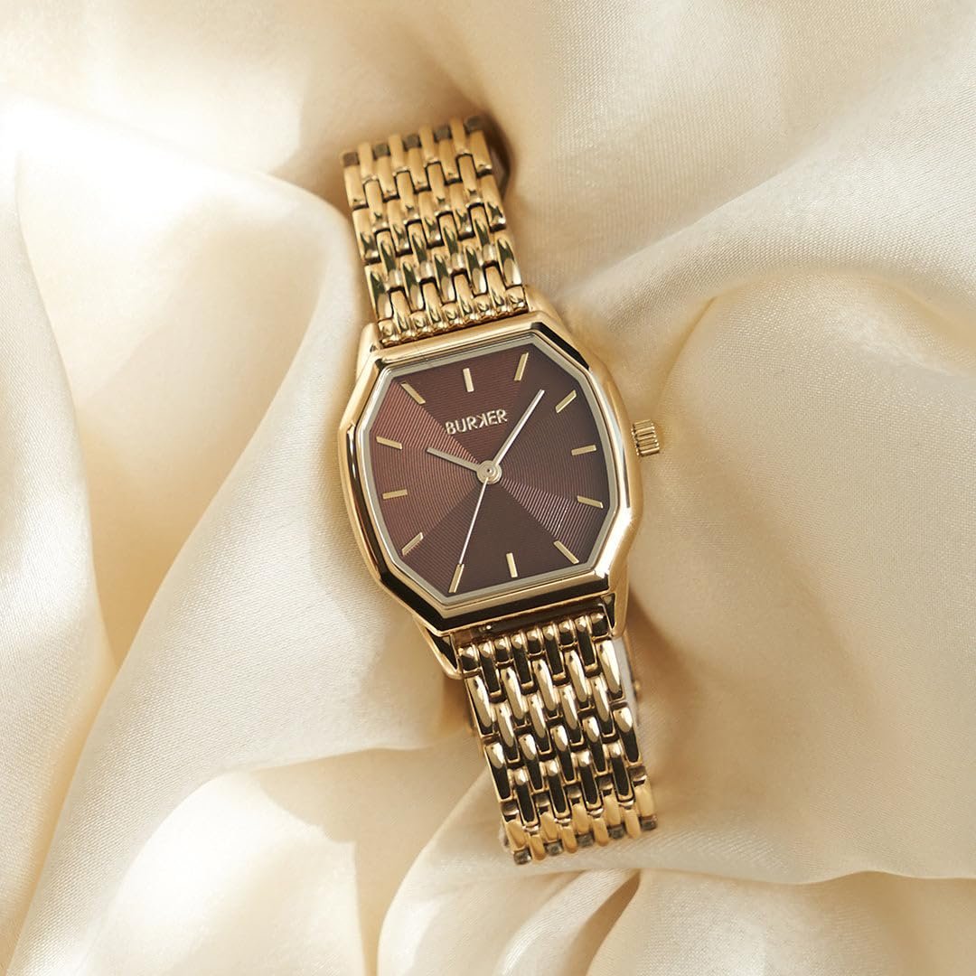 Женские часы BURKER Julia Шестигранный корпус Женские часы Браслет-звеньевой Нержавеющая сталь Аналоговый Кварцевый 3 ATM Водонепроницаемые - 32 мм - Золотой Коричневый, фото №2