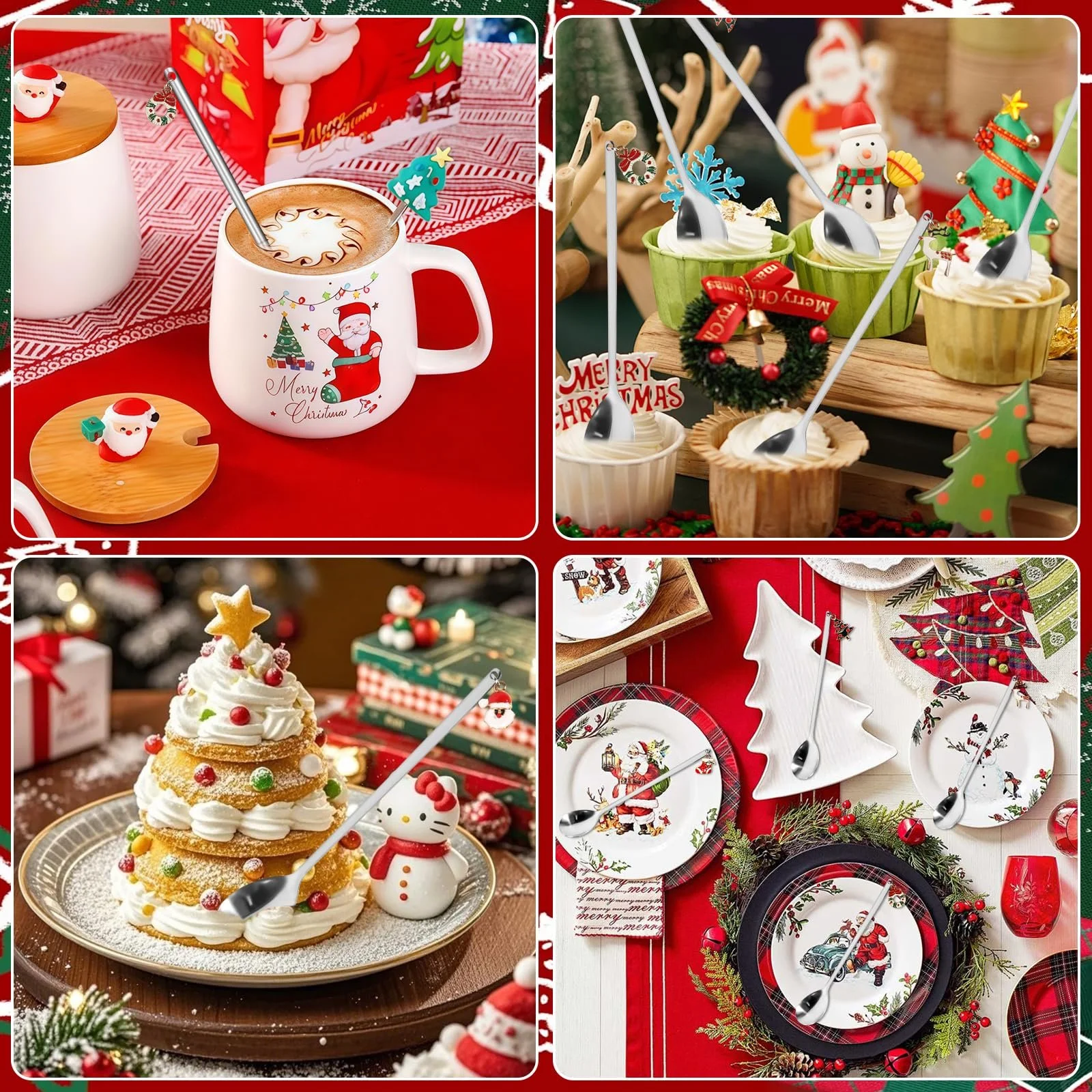 Набор рождественских ложек 6 шт, Рождественские столовые приборы Кофейные ложки, Рождественский набор столовой посуды, Рождественская ложка из нержавеющей стали для украшения рождественского стола, фото №7