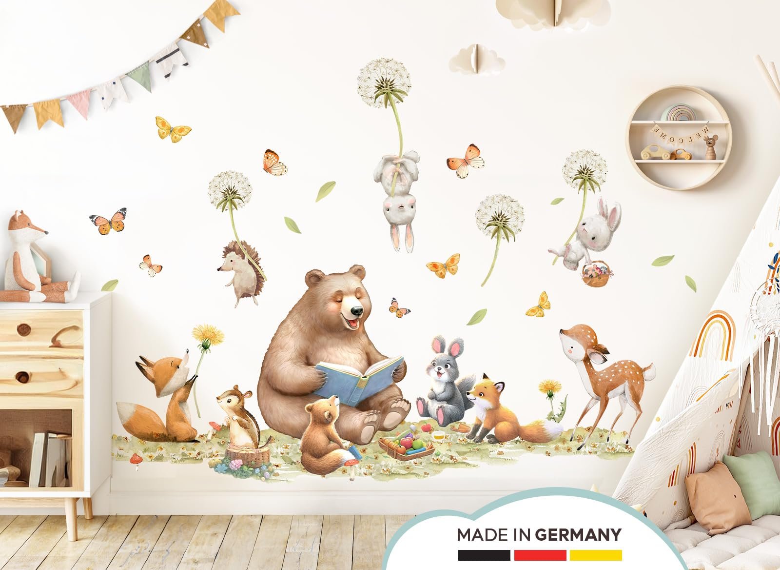 Наклейка на стену Little Deco DL5066 L Лесные животные медведь лиса, фото №2