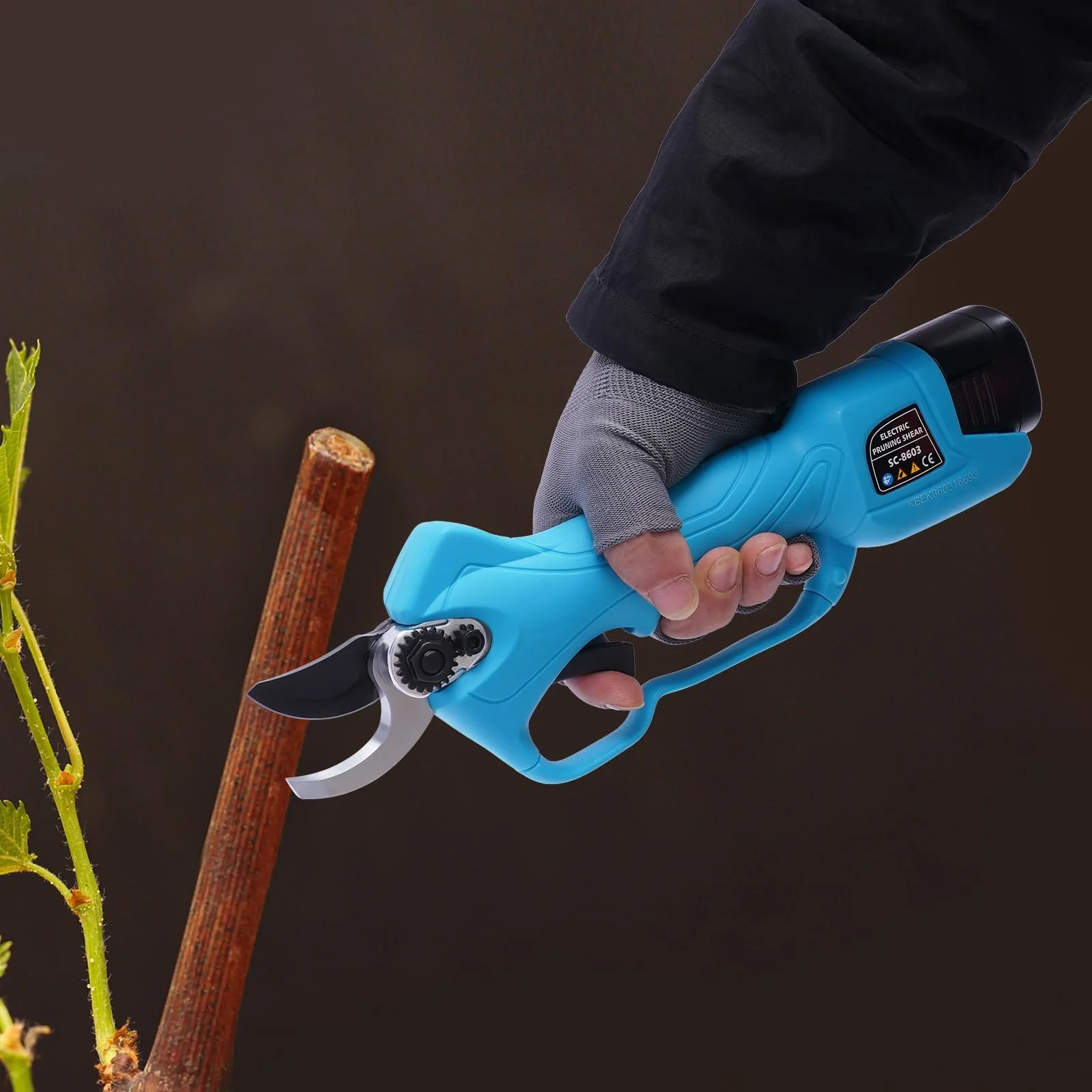 Електричний секатор SK5 сталь, нейлон, літієва батарея, безщітковий двигун, діаметр різу 25 мм, блакитний, фото №8