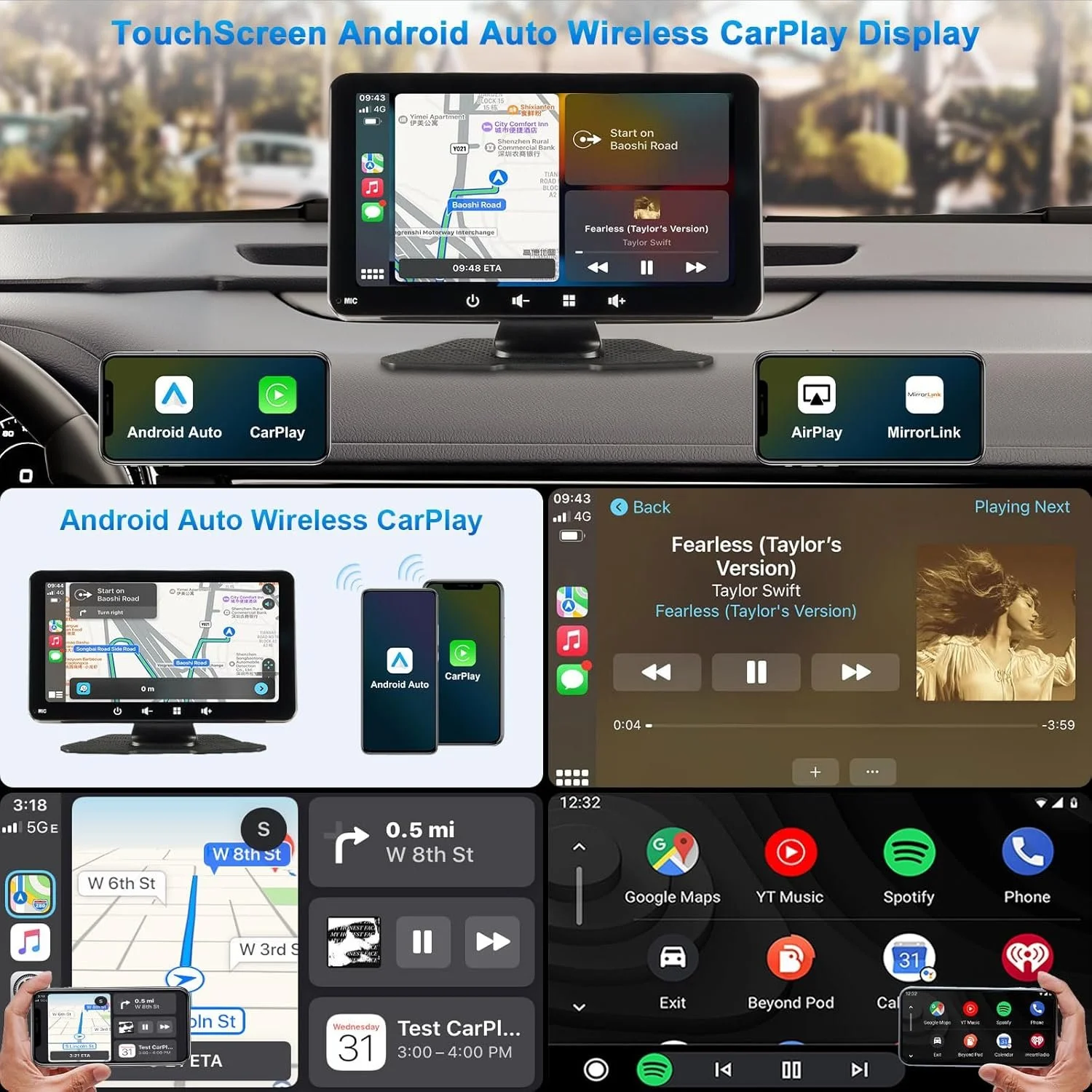Автомагнітола Woibugee / 7" / Сенсорна / Apple CarPlay / Android Auto / Bluetooth / WI-FI / USB / AUX / TF slot, фото №6