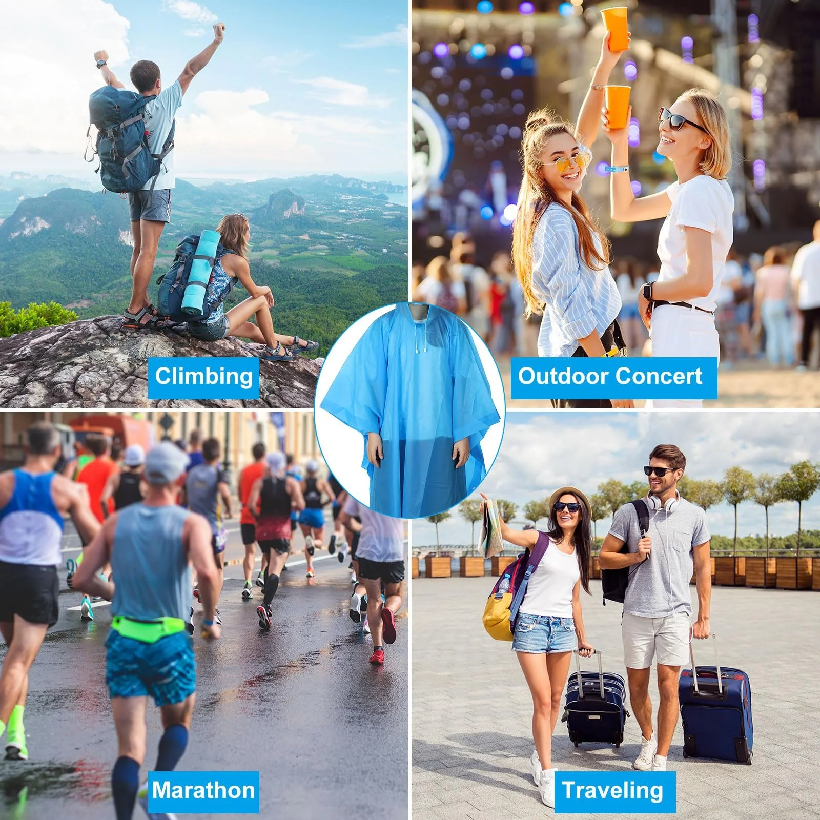 Пончо Patikil дощове для дорослих 5 шт. EVA Чорний, фото №6