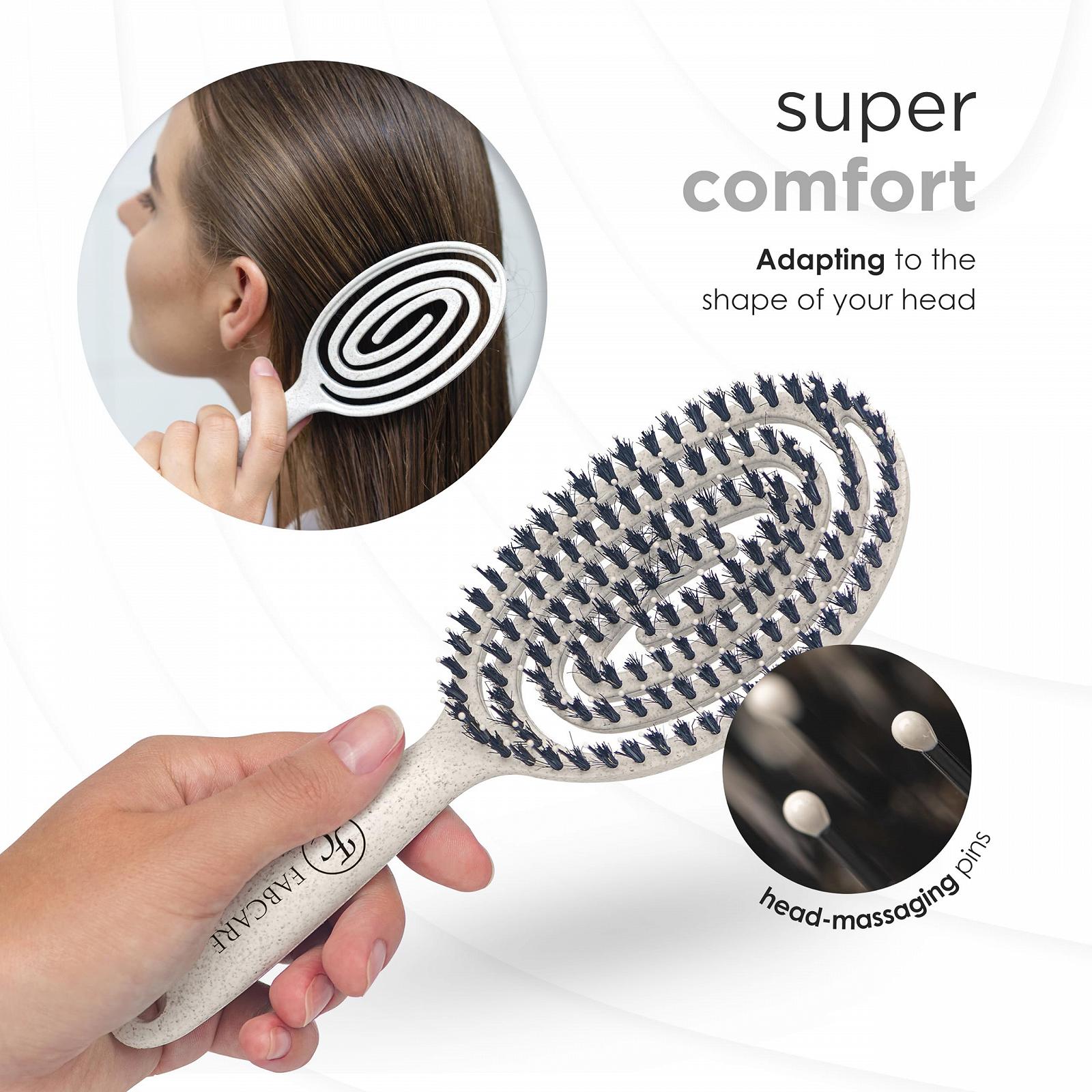 Кругла щітка FABCARE з щетиною кабана Organic Hair Brush Wild Boar Bristles для розплутування волосся, фото №7