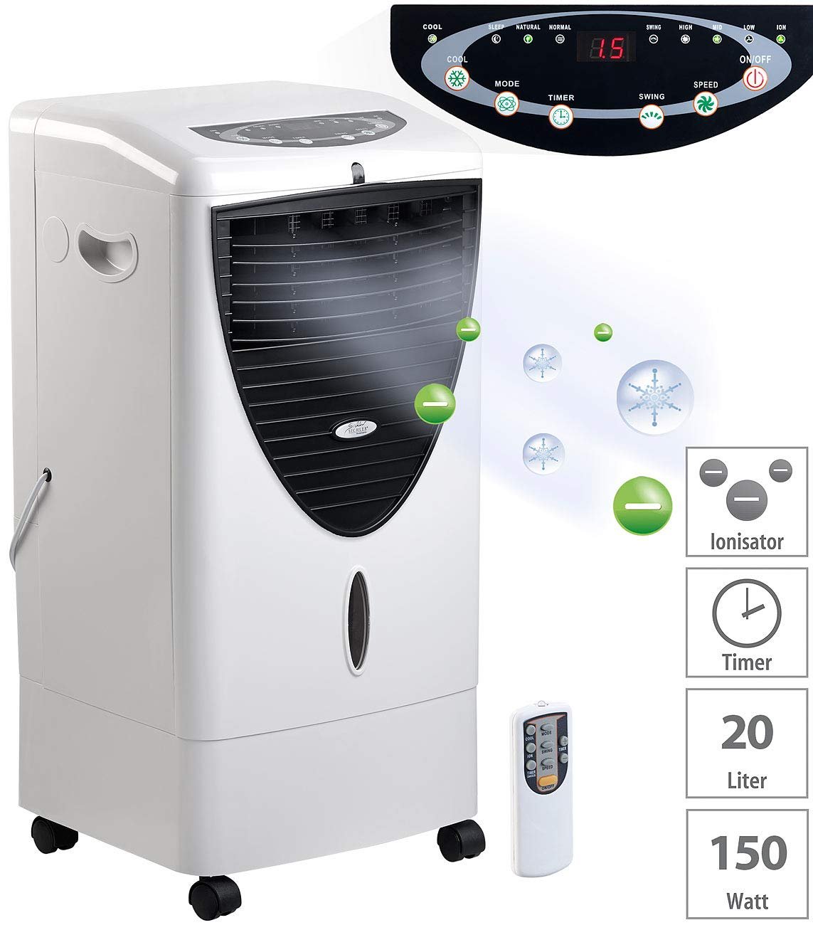 Охолоджувач повітря Sichler Haushaltsgeräte LW-530 Oscillation & Ioniser 20 L 150 W, фото №3