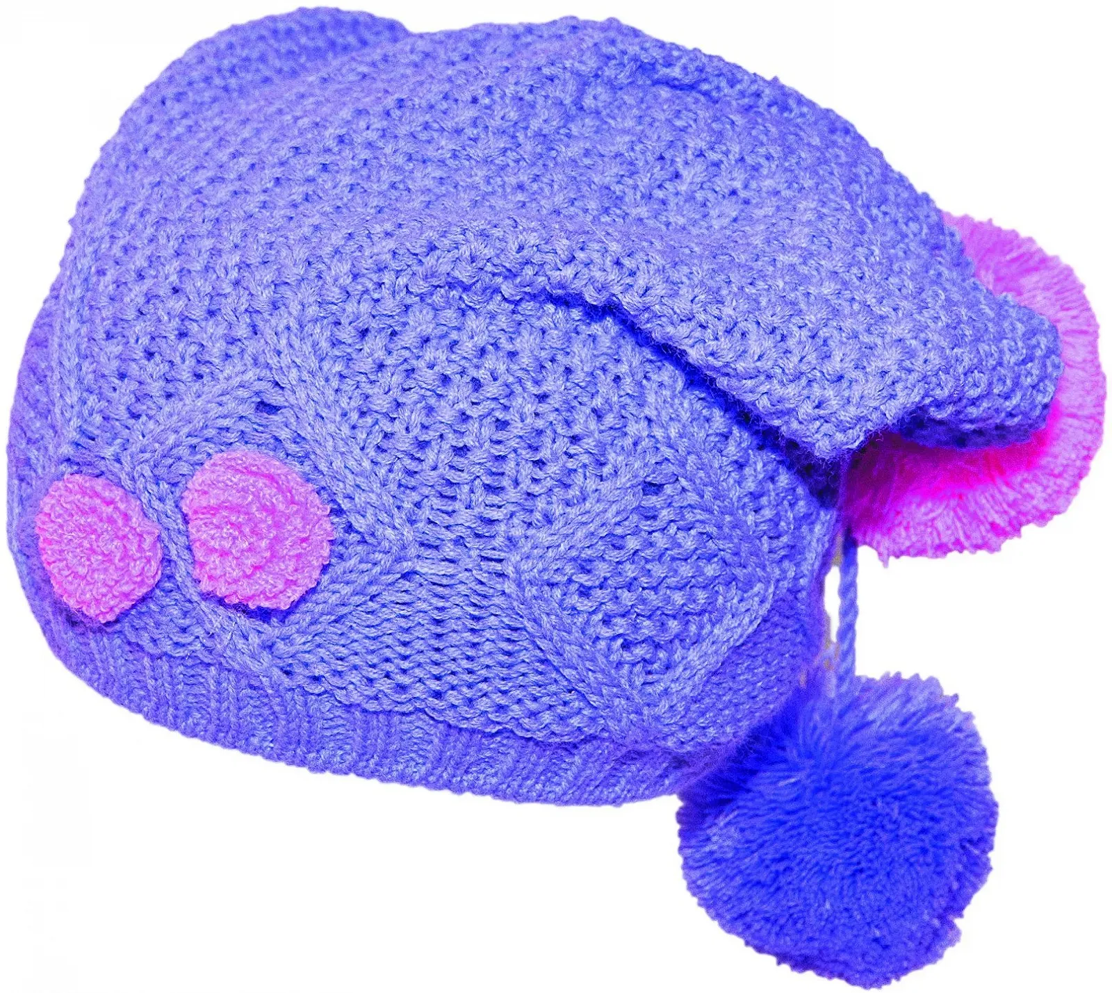 Шапка для девочки с флисовой подкладкой, вязаная с помпоном, окружность головы 52-56 см, фото №1