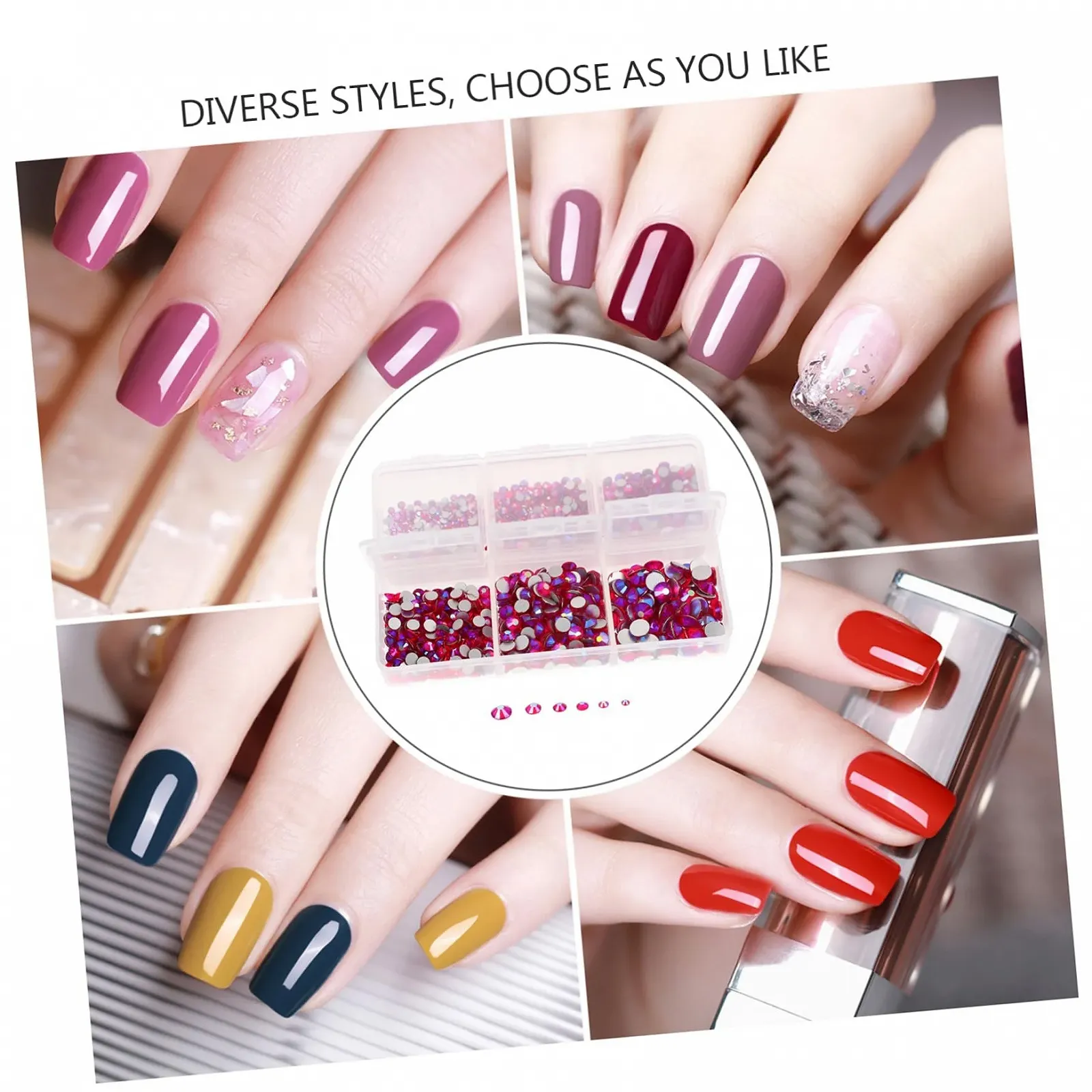 Стразы для ногтей FRCOLOR Плоские стразы для маникюра Блестящие аксессуары для ногтей Декоративные подвески для ногтей для начинающих и профессионалов, 5 коробок, фото №6