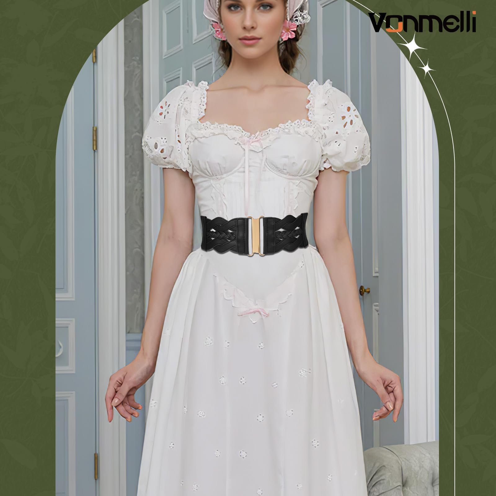 Вінтажний еластичний пояс VONMELLI для жінок із золотою пряжкою, фото №4