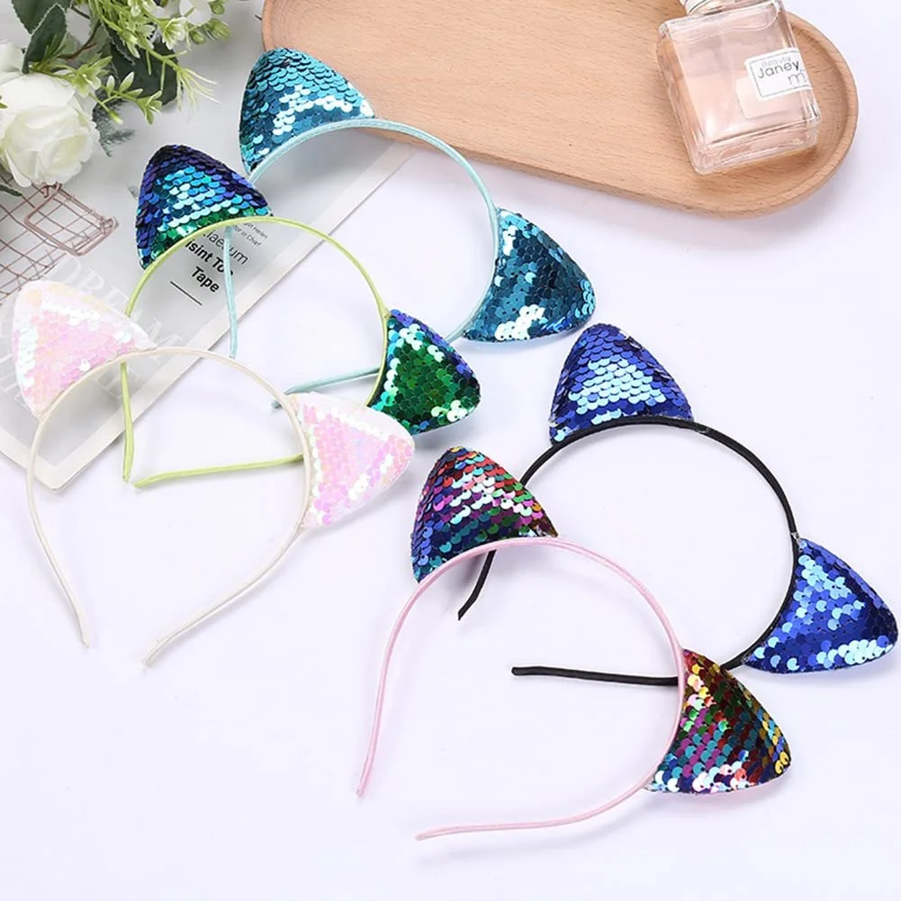 Набір обручів для волосся з котячими вушками з двосторонніми паєтками, фото №7