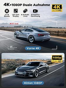 Відеореєстратор Topabol 4K + 1080P, передня і задня камери, WiFi, карта SD 64GB, нічне бачення, 170 градусів, широкий кут огляду, WDR, G-сенсор, циклічний запис synthetic.ua - Фото 1