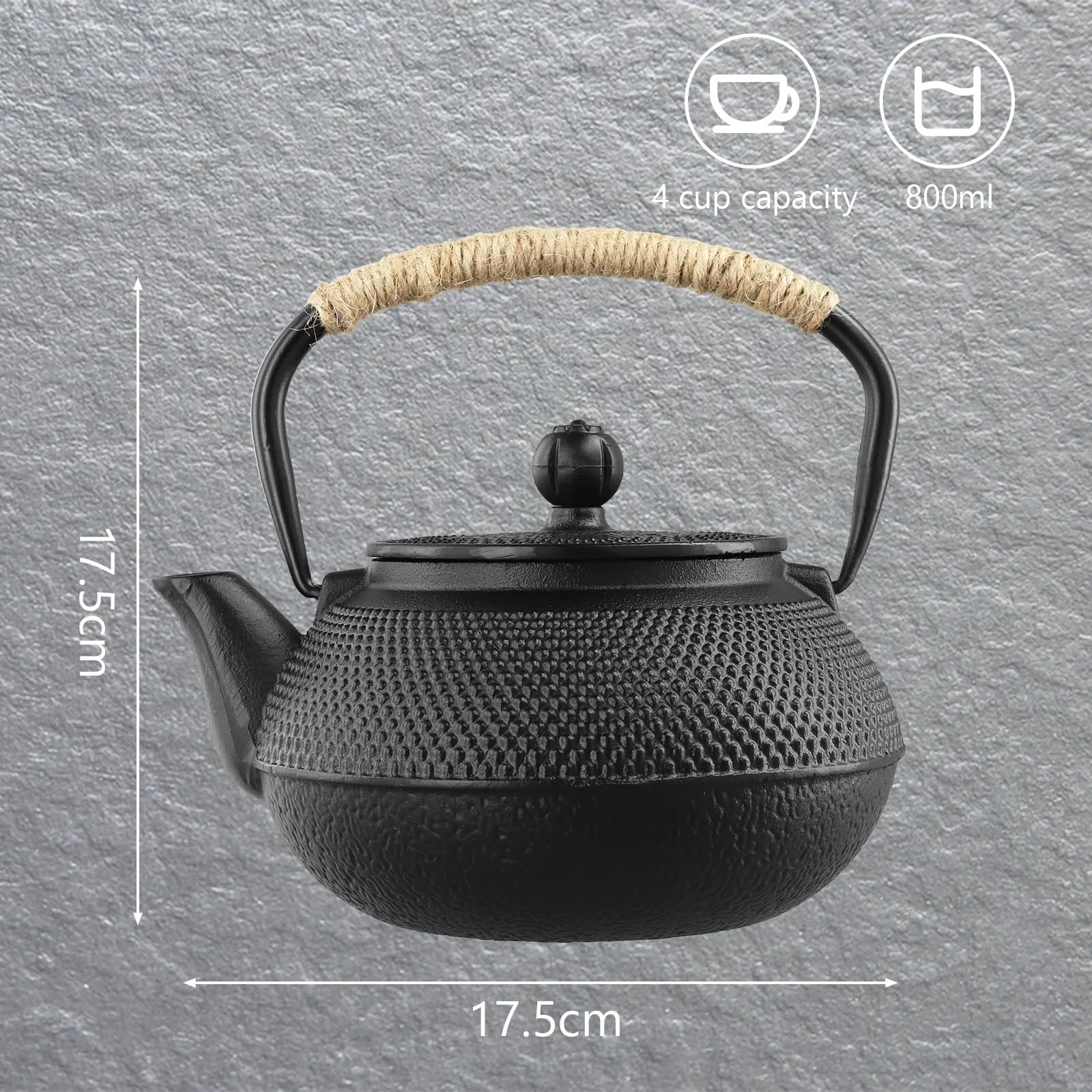 Чайник-заварник Чавунний Чорний Японський з Ситечком 946 мл Традиційний, фото №2