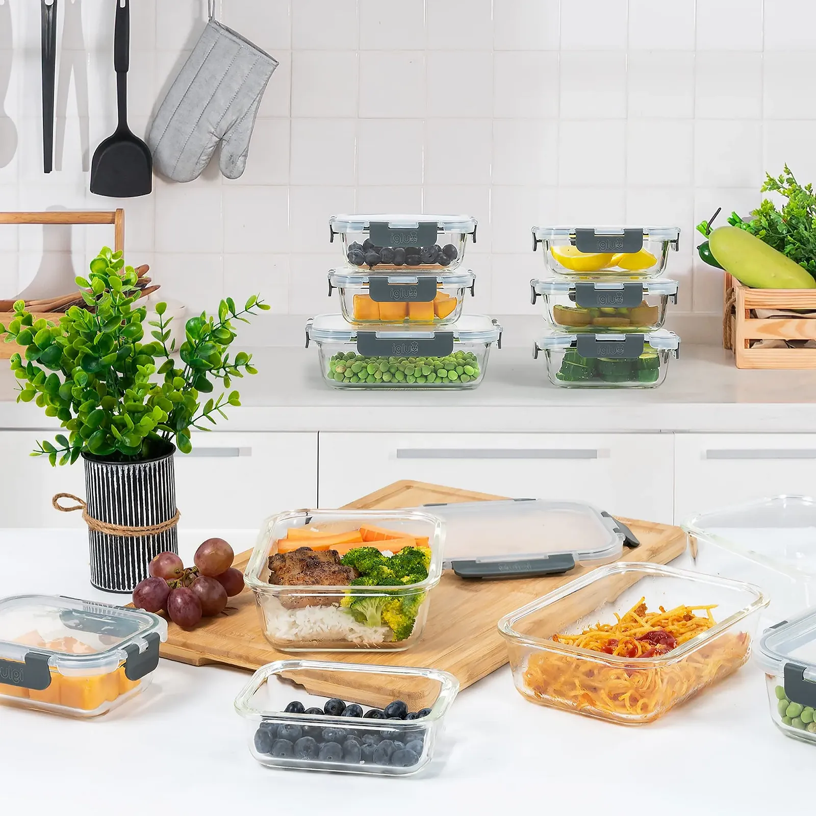 Набір скляних контейнерів для їжі Igluu Meal Prep Боросилікатне скло 10 шт. 370 мл та 1050 мл, фото №2